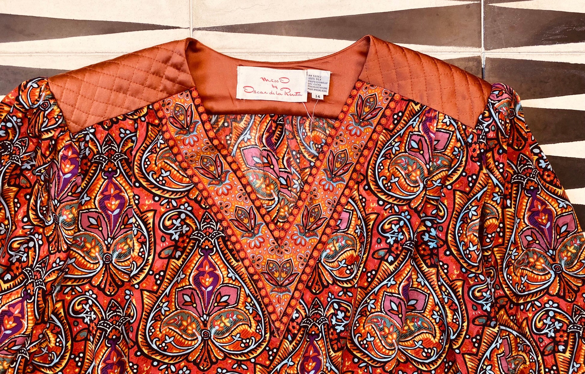 80s Miss O Oscar De La Renta Gypsy Paisley Silk Dramatic Balloon Sleeves Skirt Set 31" Waist