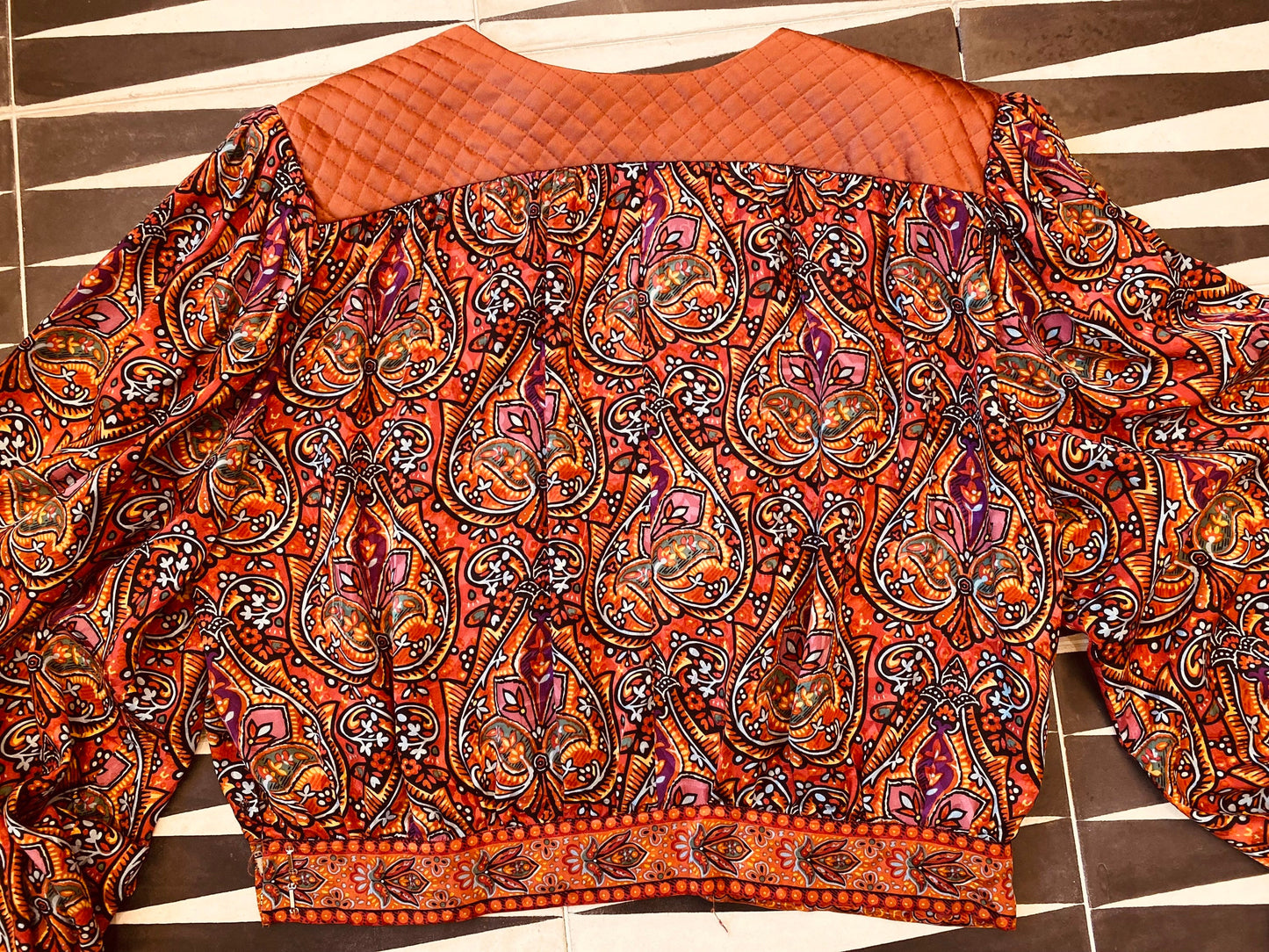 80s Miss O Oscar De La Renta Gypsy Paisley Silk Dramatic Balloon Sleeves Skirt Set 31" Waist