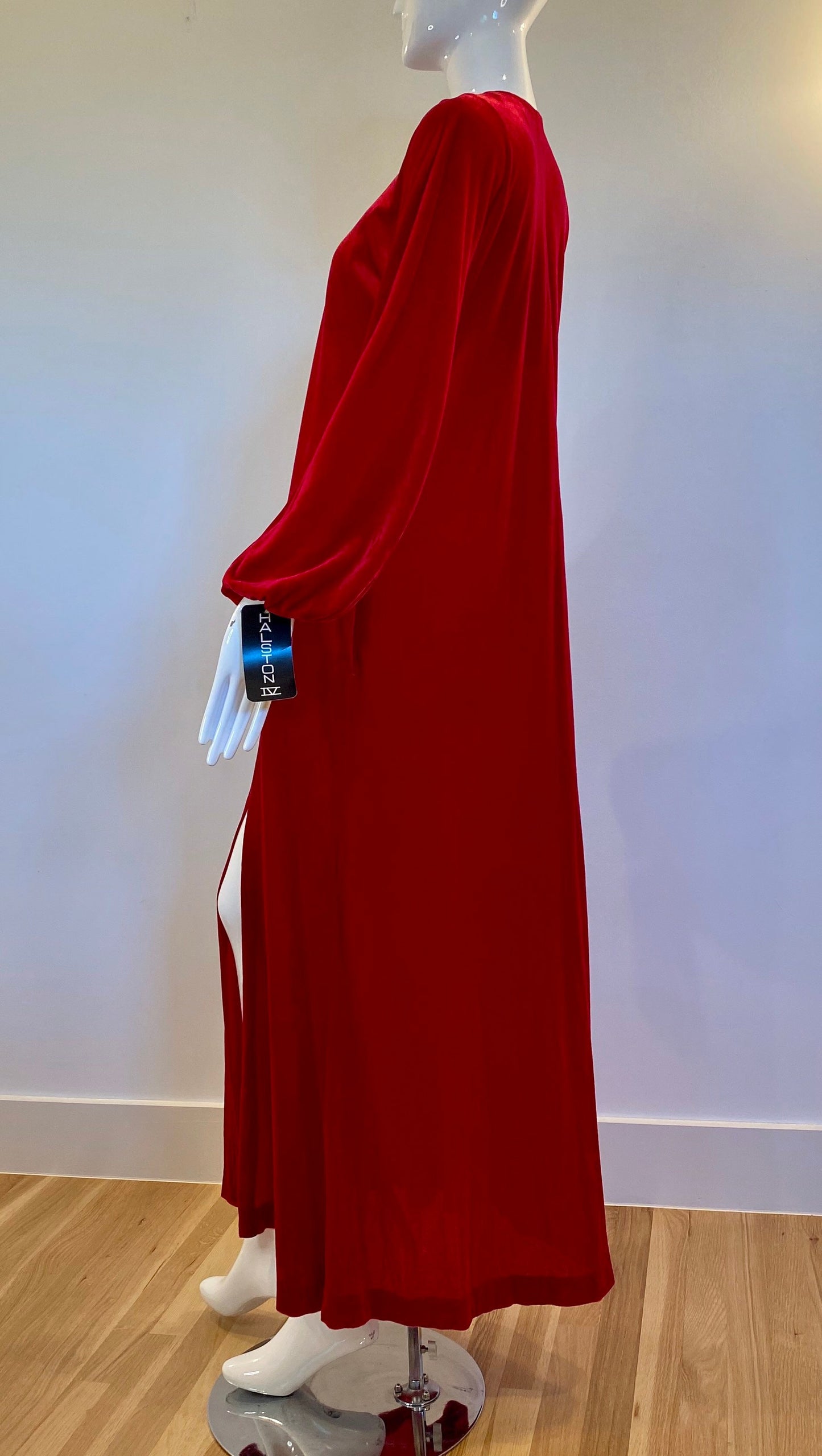 70s HALSTON IV Dorian NWT Glamorous Red Velvet Sweeping Maxi Caftan Hostess Dress