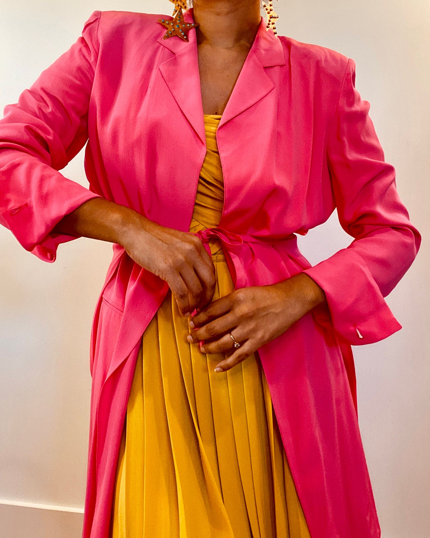 90s KARL Lagerfeld Pink Asymetrical Silk Long Jacket / Vintage KarlLagerfeld Pink Silk Dress Jacket
