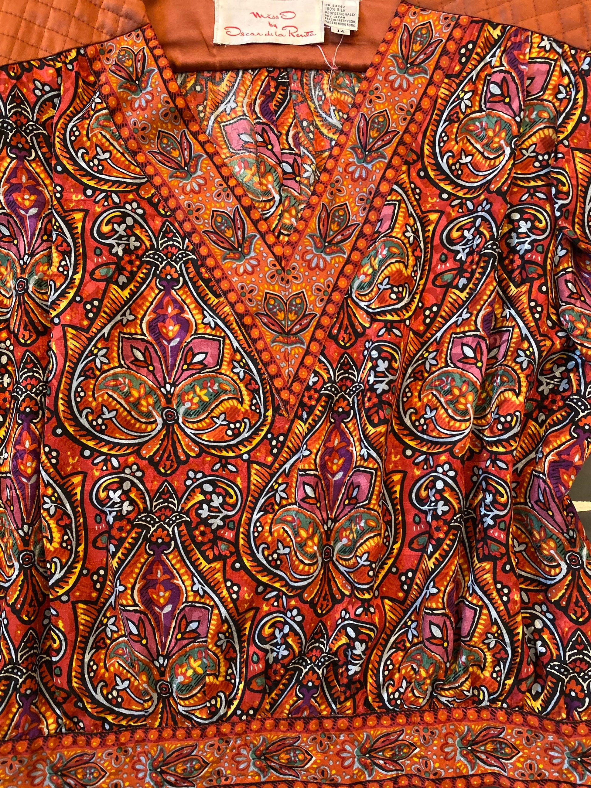 80s Miss O Oscar De La Renta Gypsy Paisley Silk Dramatic Balloon Sleeves Skirt Set 31" Waist