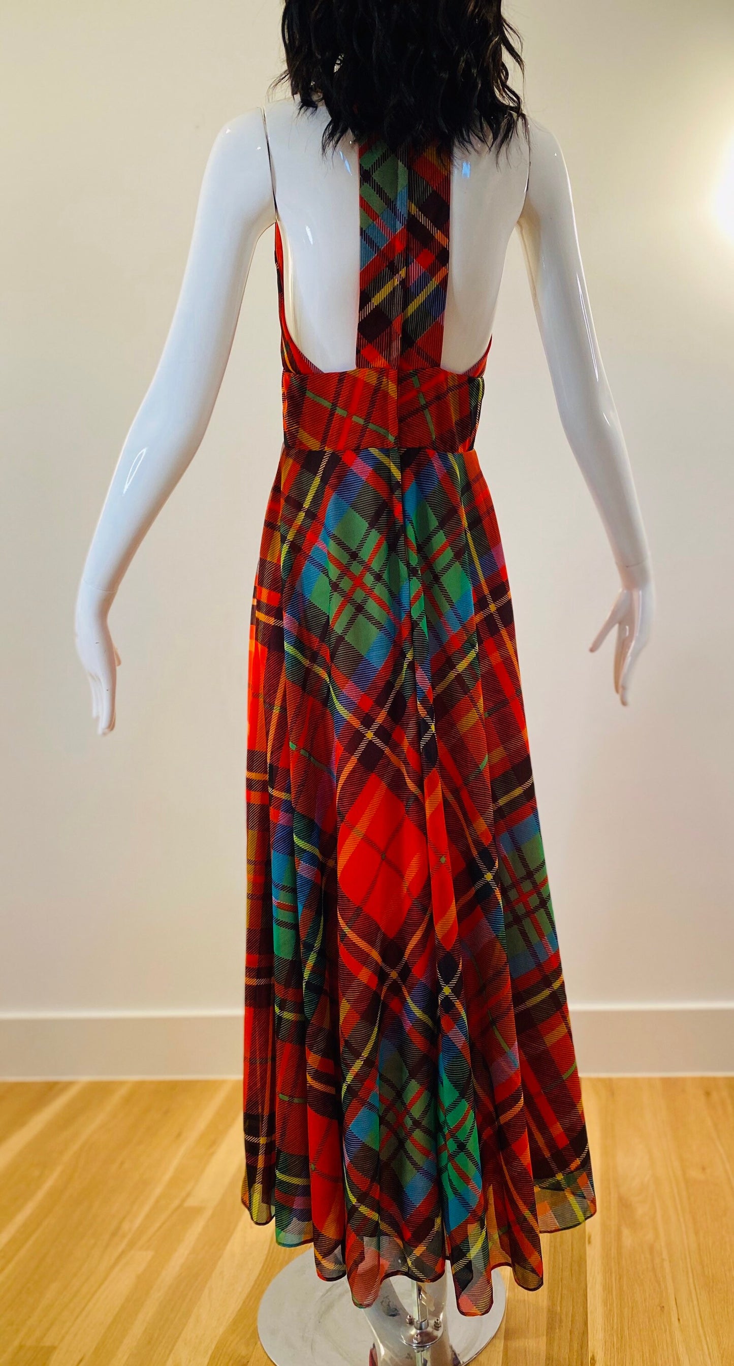70s Coco of California Red Plaid Maxi Halter Dress