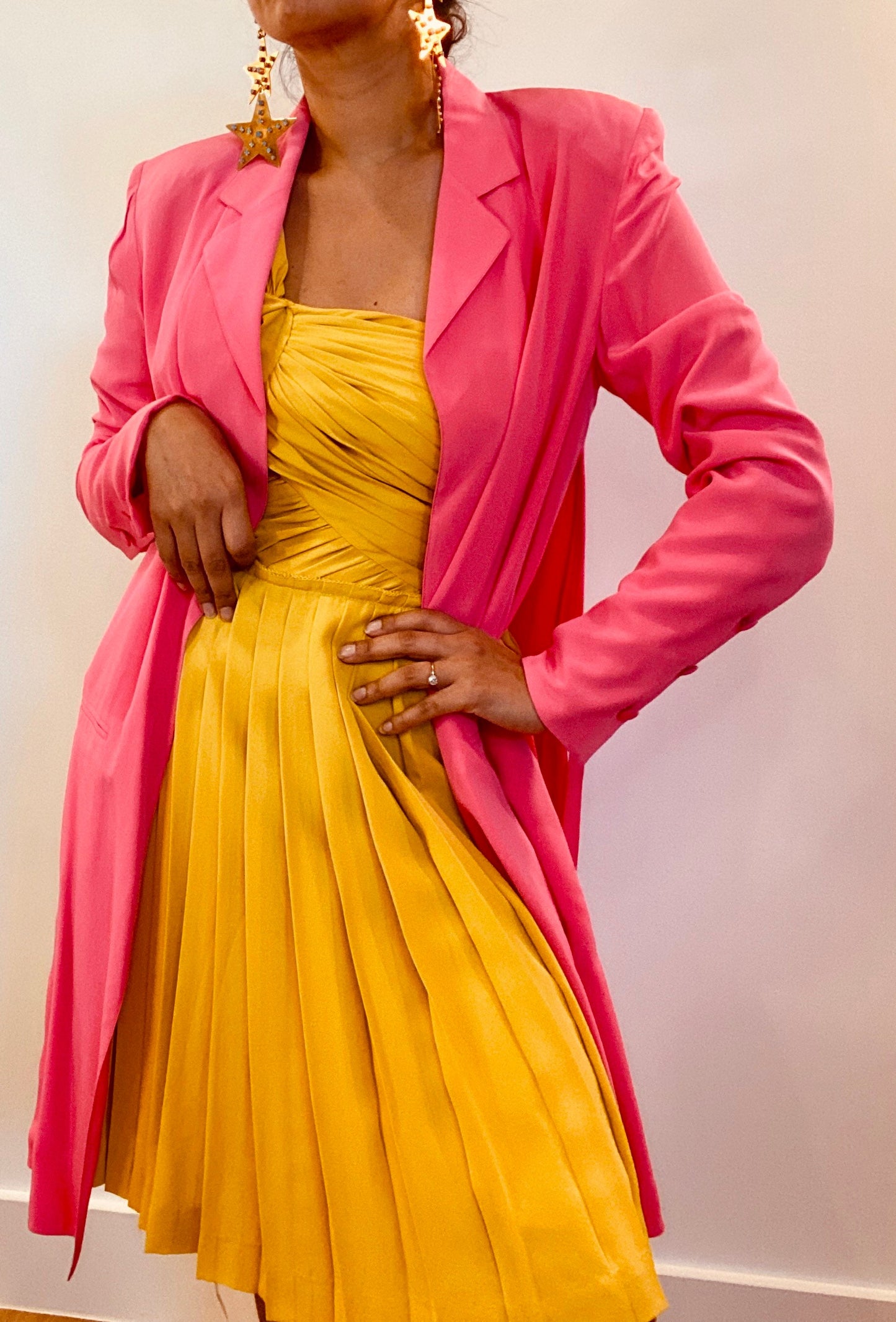 90s KARL Lagerfeld Pink Asymetrical Silk Long Jacket / Vintage KarlLagerfeld Pink Silk Dress Jacket