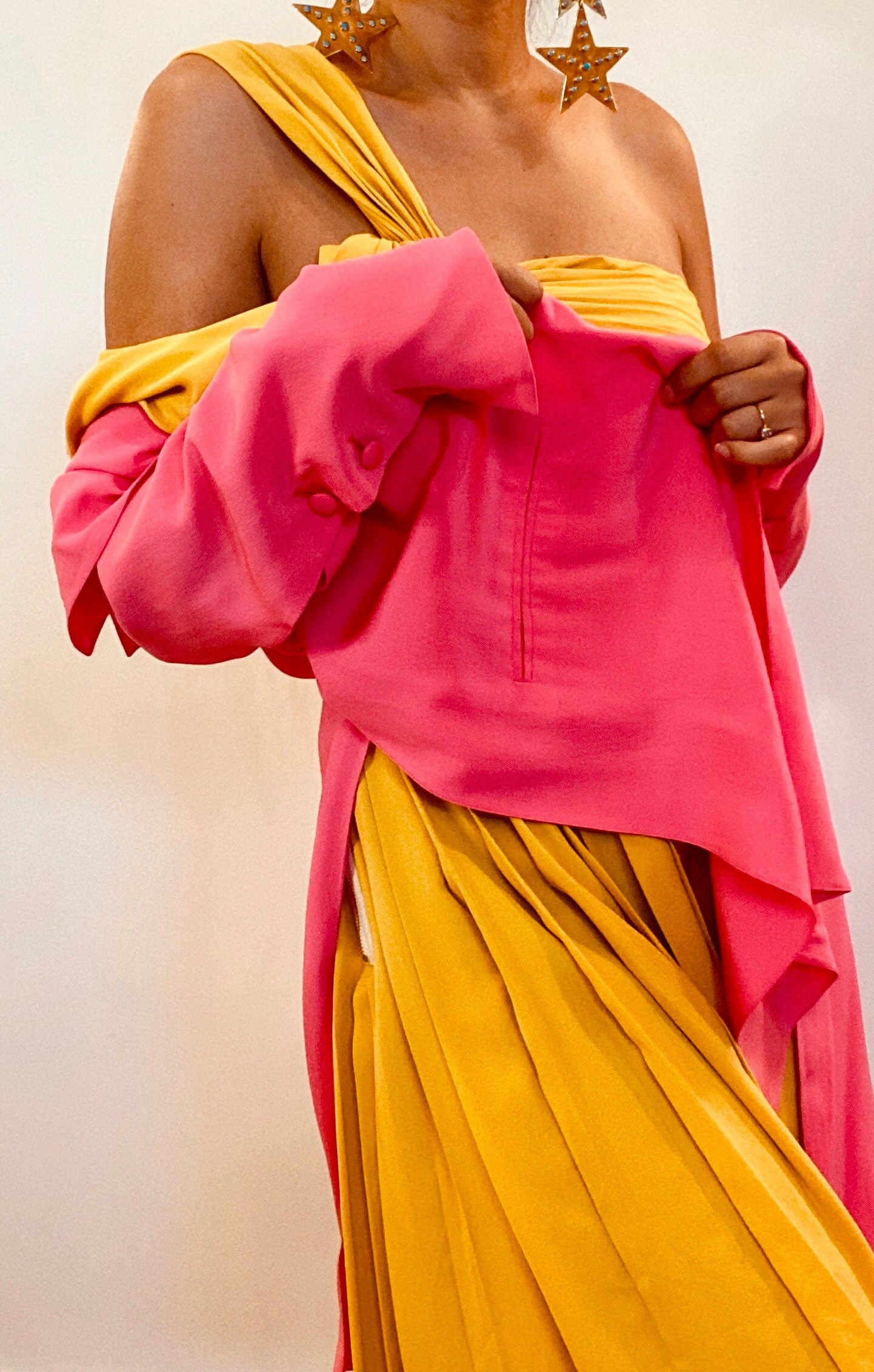 90s KARL Lagerfeld Pink Asymetrical Silk Long Jacket / Vintage KarlLagerfeld Pink Silk Dress Jacket