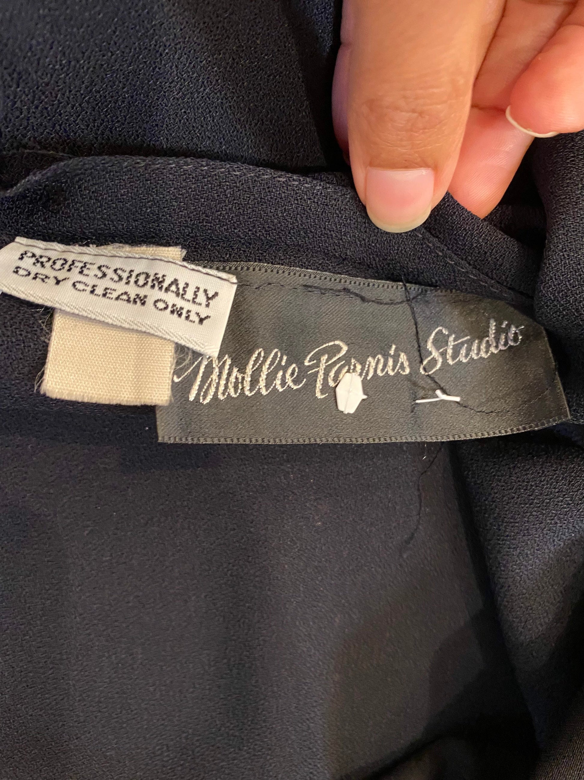 Late 70s Mollie Parnis Black One Shoulder Satin and Crepe Side Bow Big Sweep Gown Black Tie