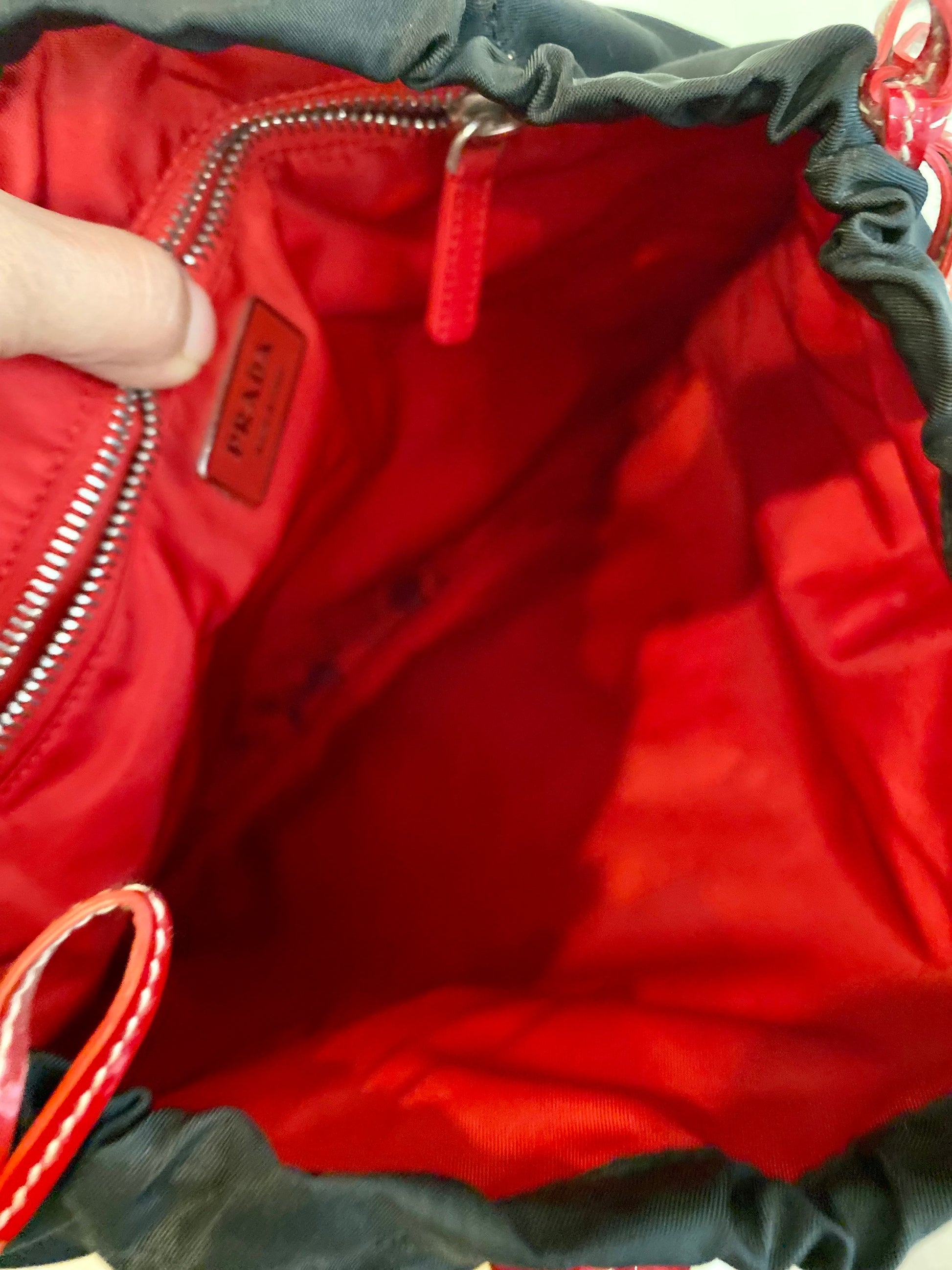 Y2K PRADA Red Velvet Patent Leather Trimmed Nylon Tote