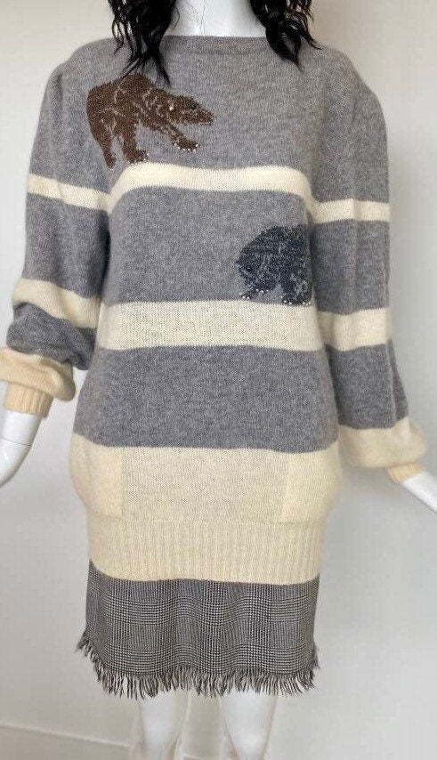 KRIZIA I.MAGNIN Puffy Sleeves Angora Sweater 80s Animal Embellished Bear