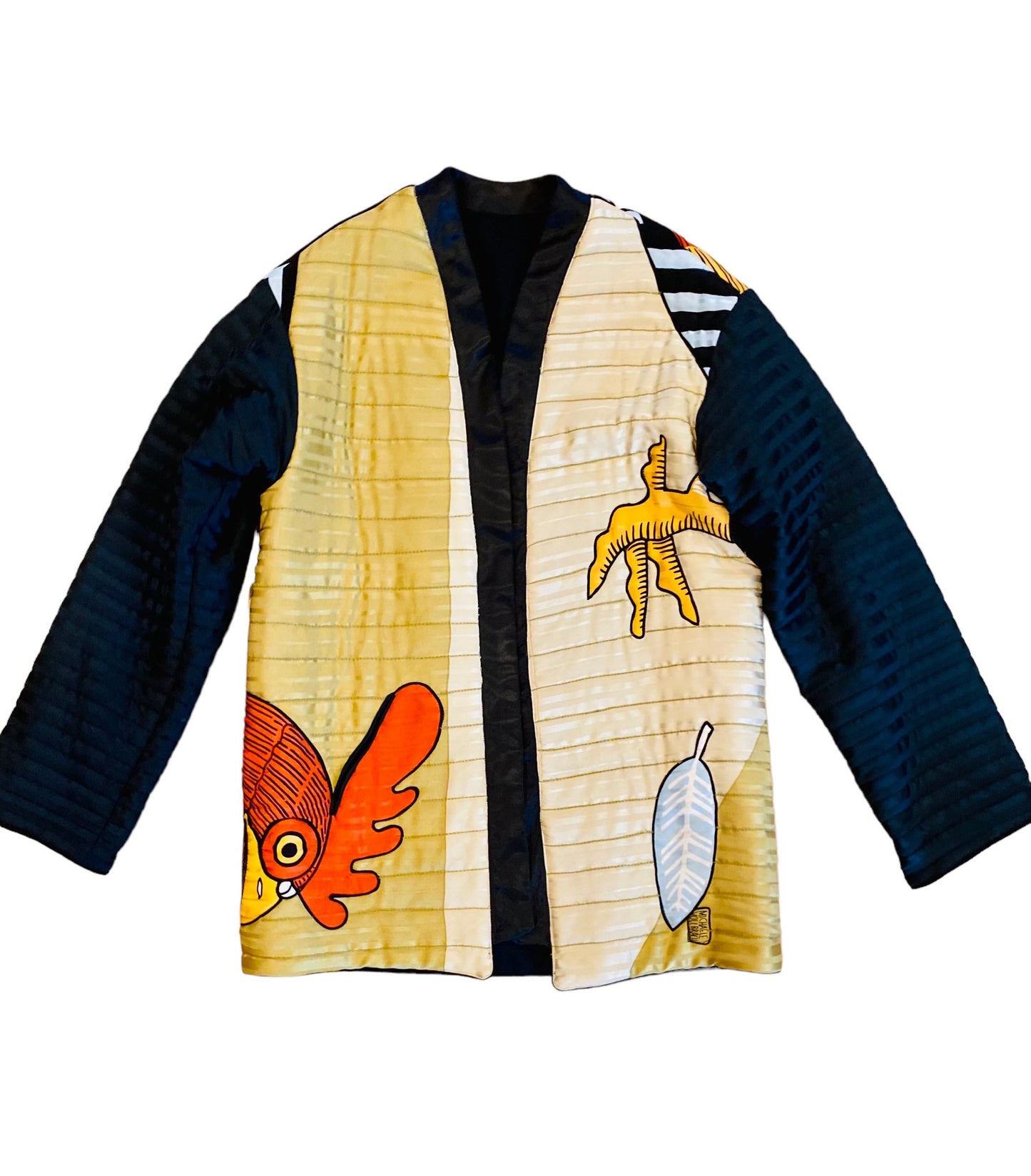 80s MICHAELE VOLLBRACHT Rooster Print Silk Quilted Jacket