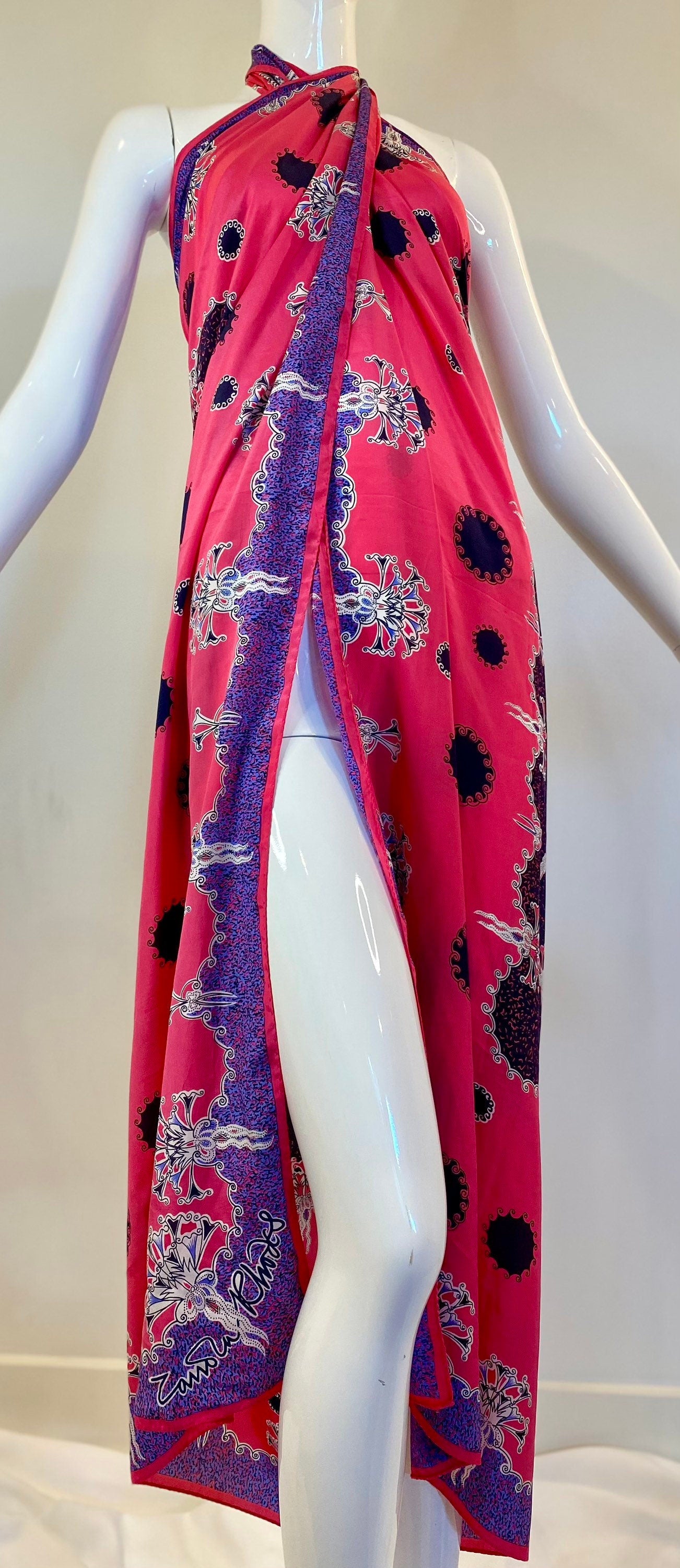 Vintage ZANDRA RHODES Silk Shawl Scarf Wrap HUGE 55” X 55"