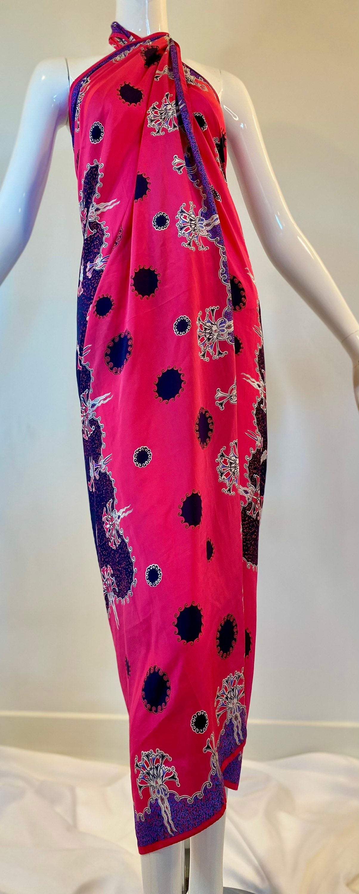 Vintage ZANDRA RHODES Silk Shawl Scarf Wrap HUGE 55” X 55"