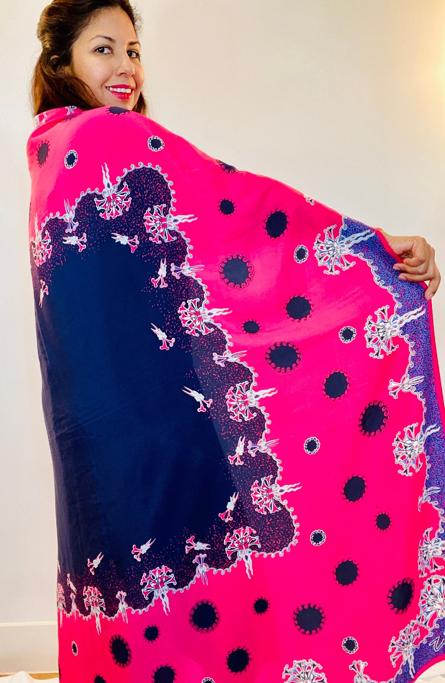 Vintage ZANDRA RHODES Silk Shawl Scarf Wrap HUGE 55” X 55"