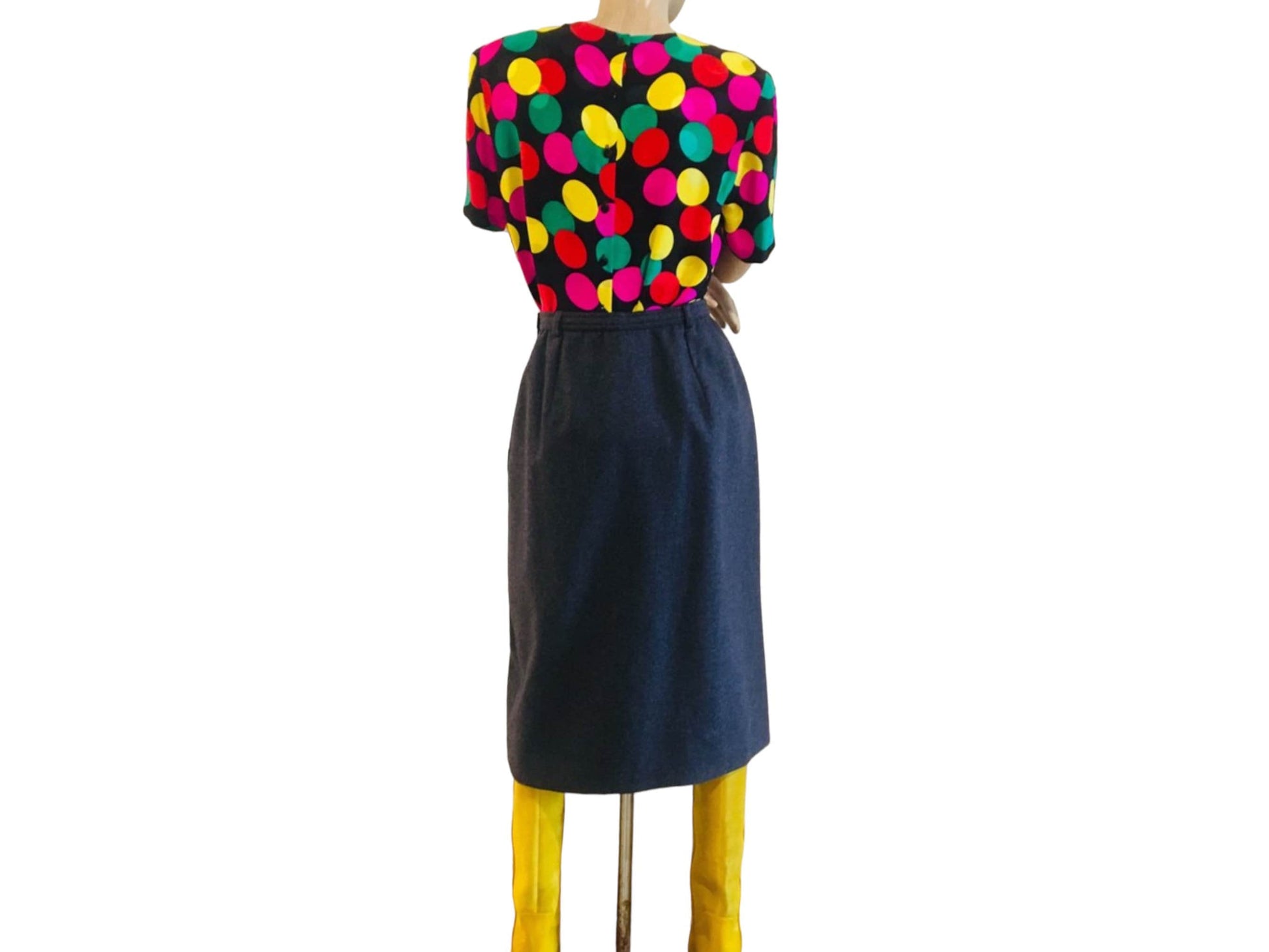 80s Valentino Wool Midi / Vintage Designer Gray Wool Front Pleat Midi Skirt / Gray Wool Midi