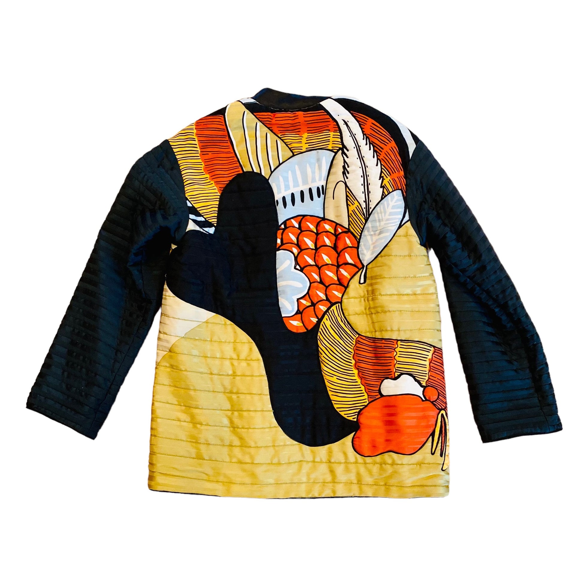 80s MICHAELE VOLLBRACHT Rooster Print Silk Quilted Jacket