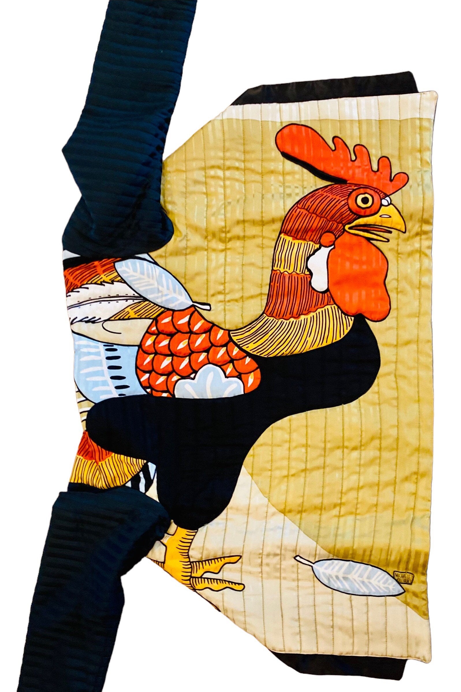 80s MICHAELE VOLLBRACHT Rooster Print Silk Quilted Jacket