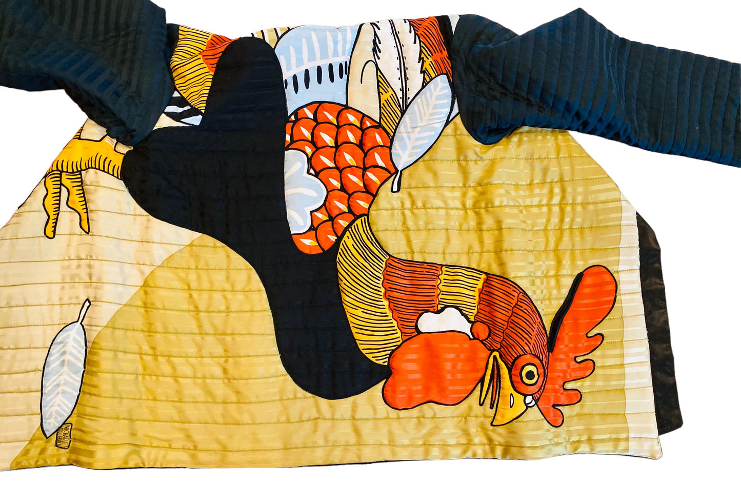 80s MICHAELE VOLLBRACHT Rooster Print Silk Quilted Jacket