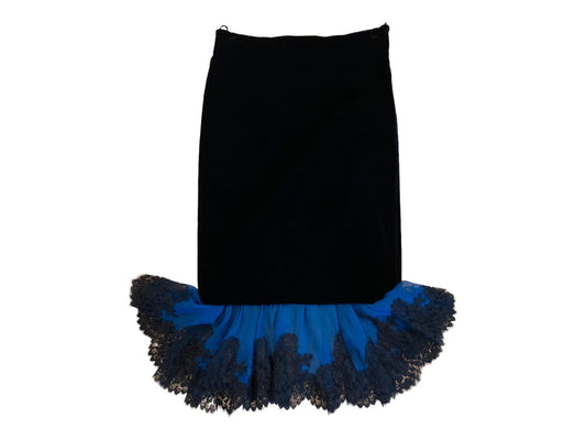 Vintage Jean Paul GAULTIER Fit and Flare Velvet Skirt with Ruffled Silk