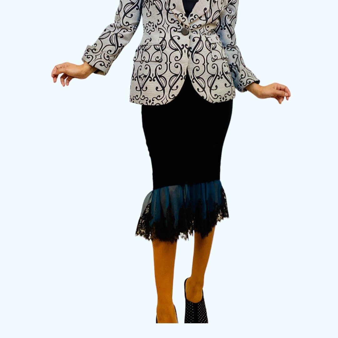 Vintage Jean Paul GAULTIER Fit and Flare Velvet Skirt with Ruffled Silk