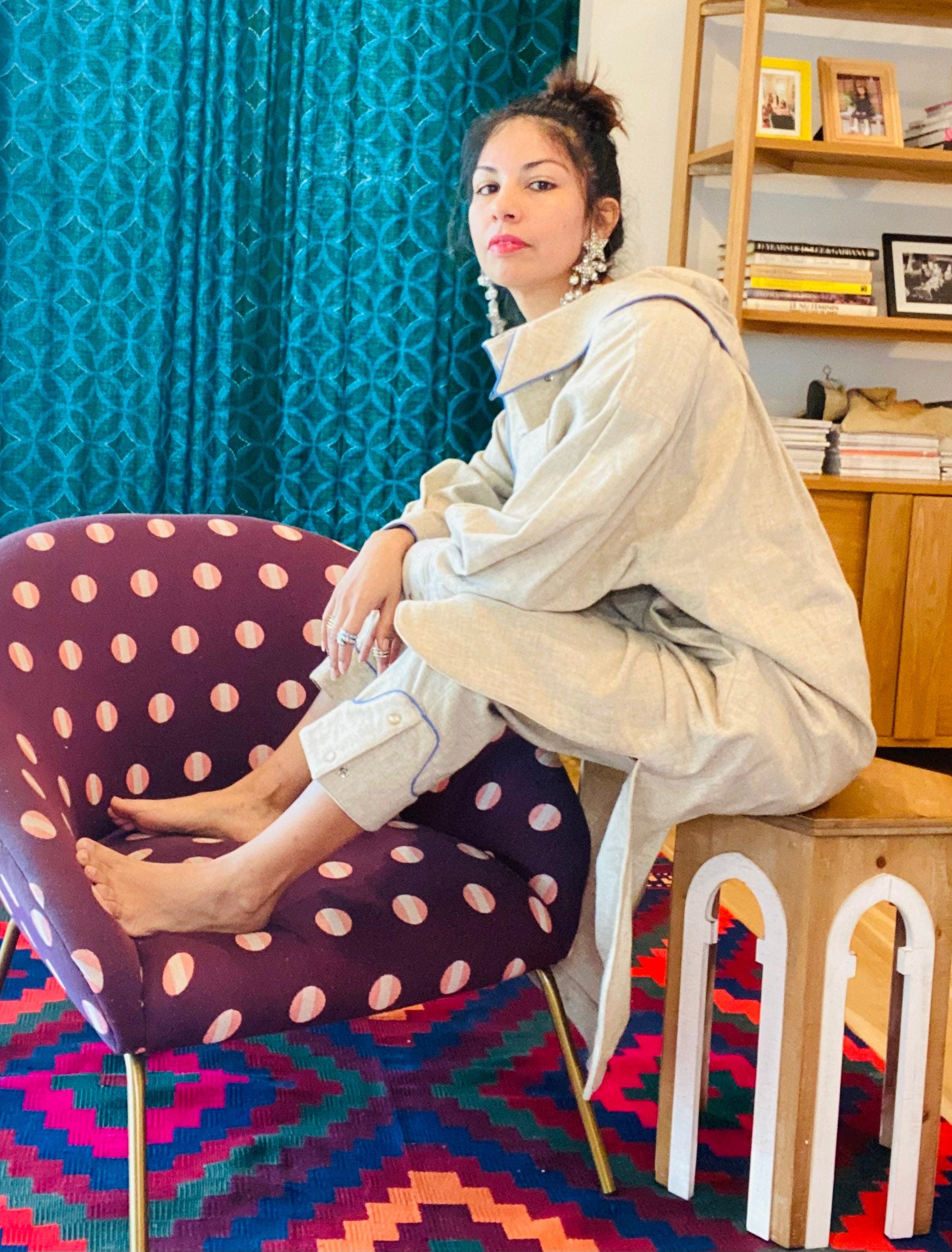 80s Thierry Mugler Ivory Wool Hooded Tunic and Trousers Ensemble RARE