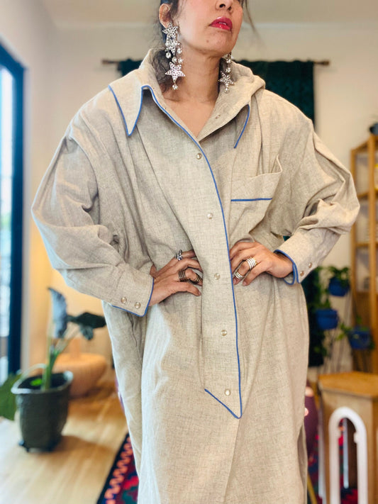 80s Thierry Mugler Ivory Wool Hooded Tunic and Trousers Ensemble RARE