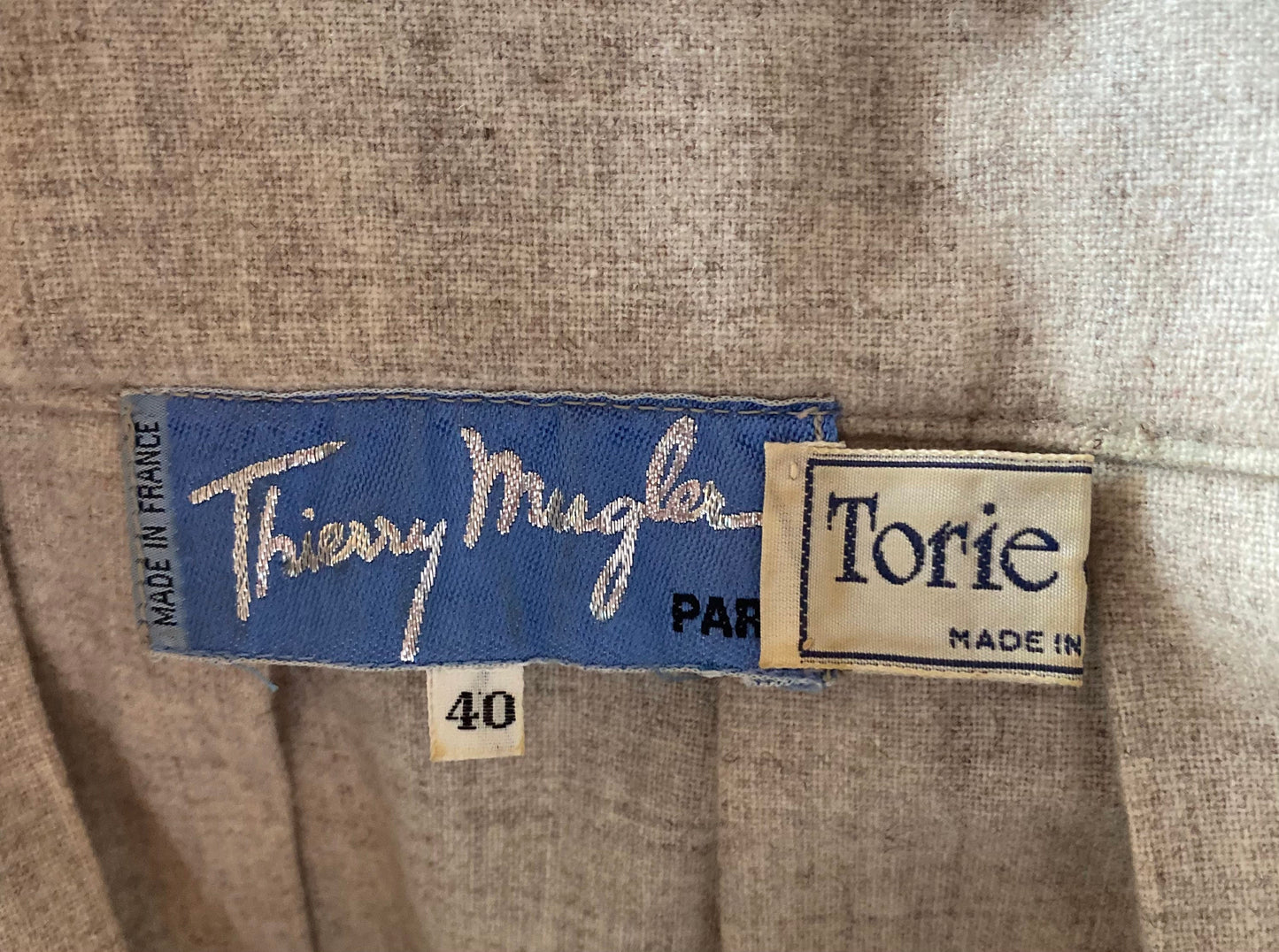 80s Thierry Mugler Ivory Wool Hooded Tunic and Trousers Ensemble RARE