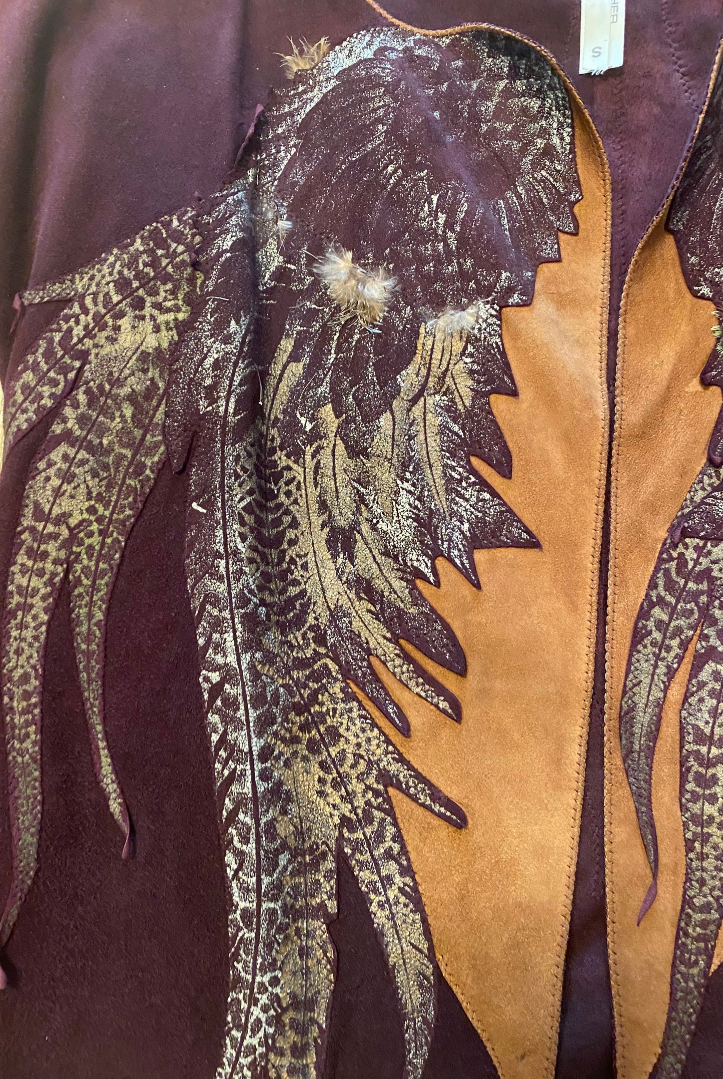 70s Roberto CAVALLI Suede Feather Application Vest and Skirt Ensemble As Seen At The Met