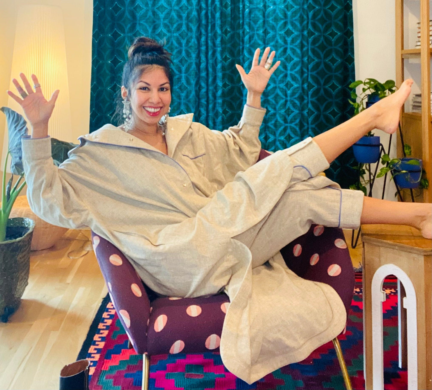 80s Thierry Mugler Ivory Wool Hooded Tunic and Trousers Ensemble RARE