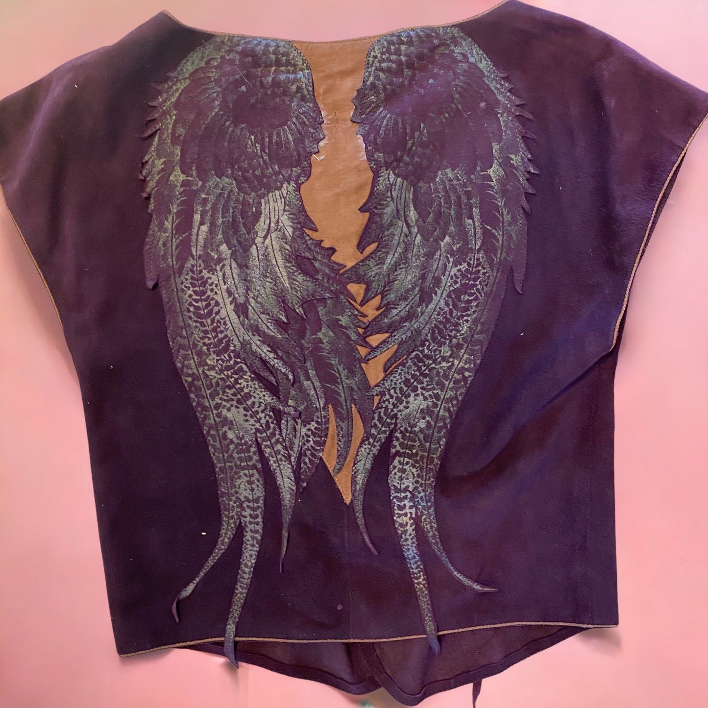 70s Roberto CAVALLI Suede Feather Application Vest and Skirt Ensemble As Seen At The Met