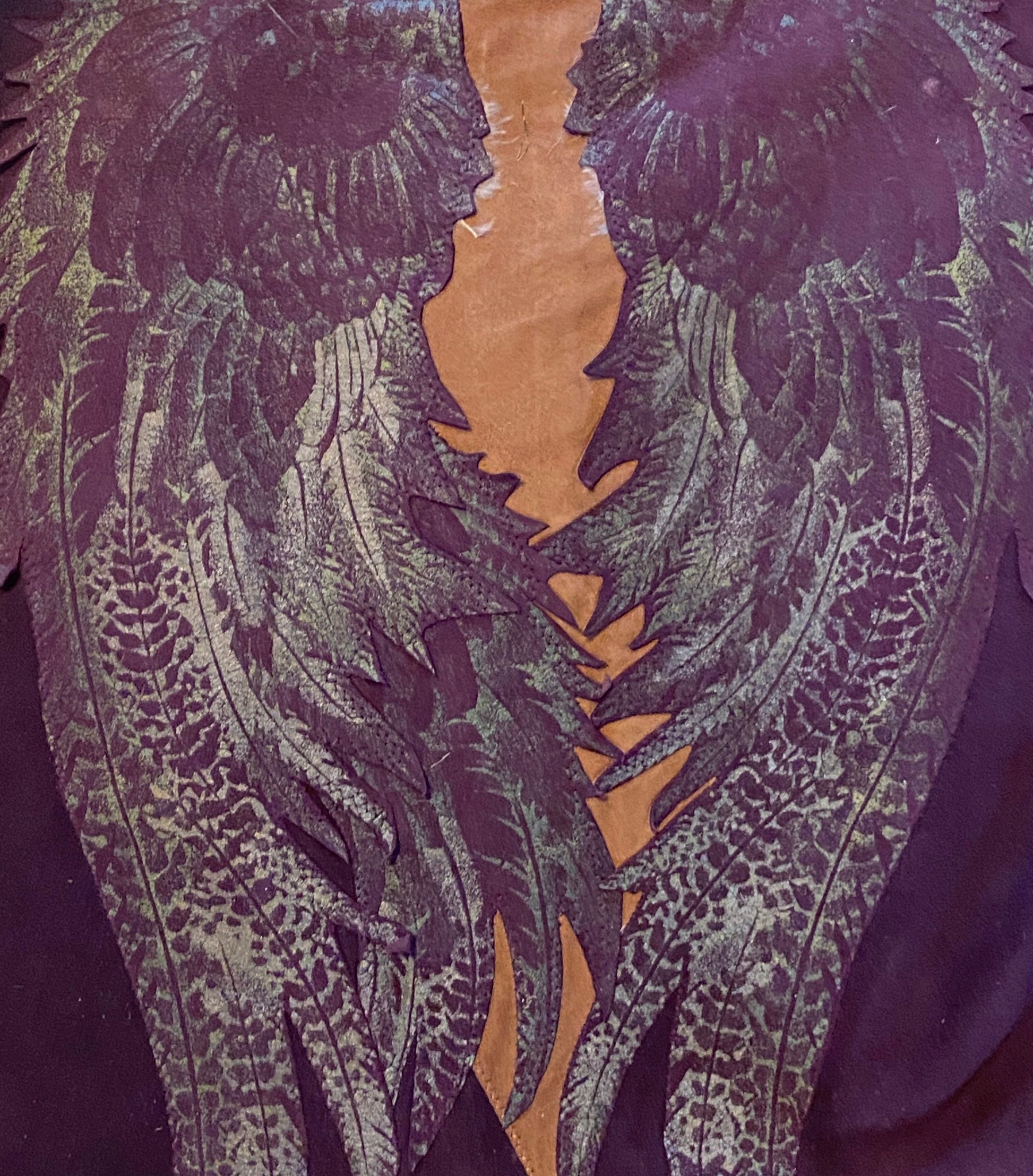 70s Roberto CAVALLI Suede Feather Application Vest and Skirt Ensemble As Seen At The Met