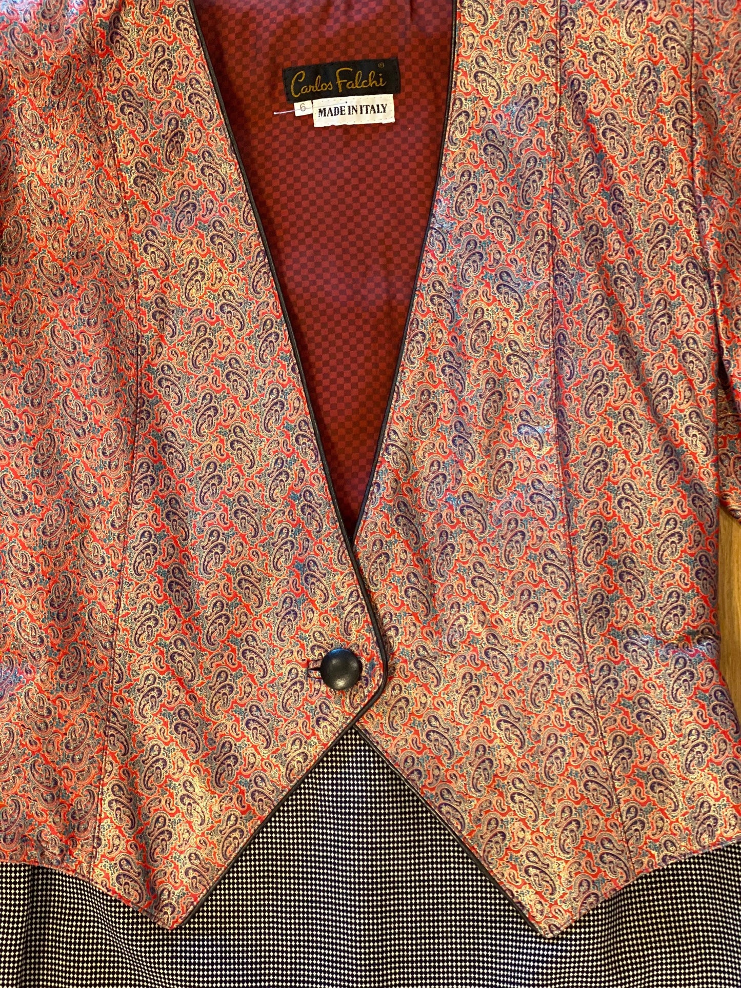 80s Carlos FALCHI for Neiman Marcus Leather Paisley Printed Cropped Jacket