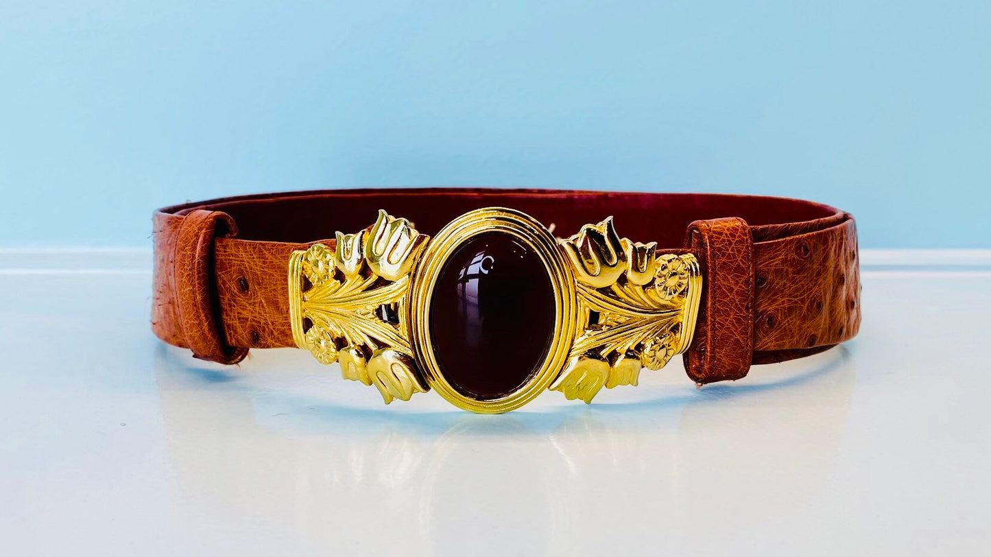 Vintage Judith Leiber Ostrich Cabochon Statement Belt