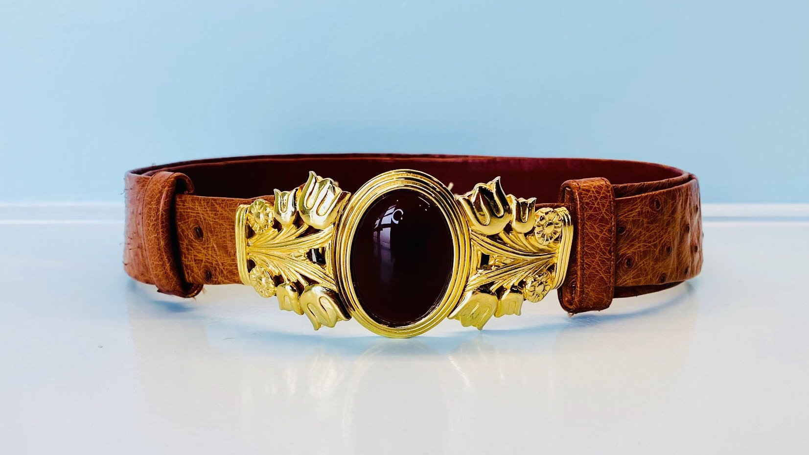 Vintage Judith Leiber Ostrich Cabochon Statement Belt