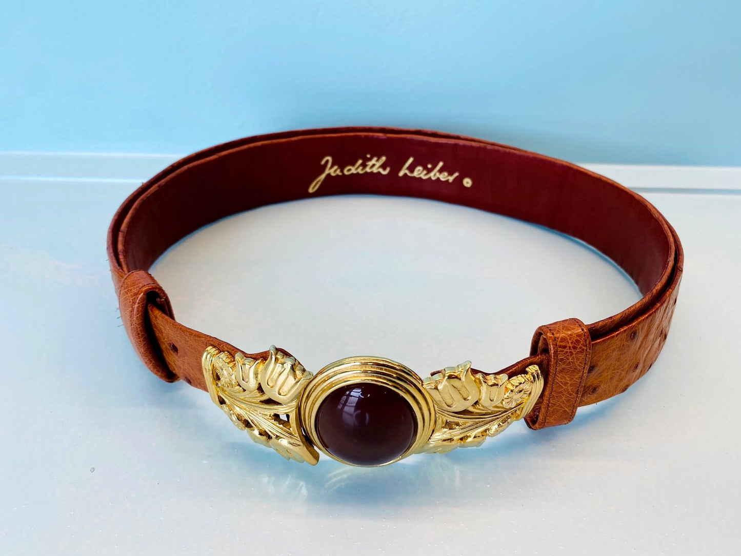 Vintage Judith Leiber Ostrich Cabochon Statement Belt