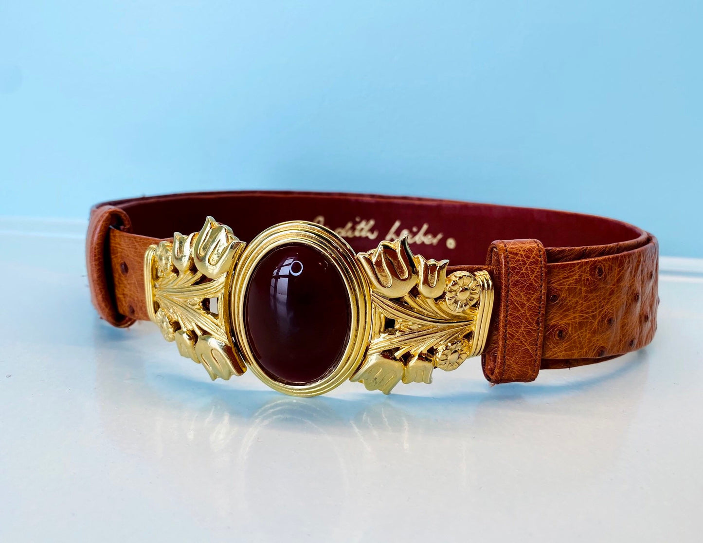 Vintage Judith Leiber Ostrich Cabochon Statement Belt