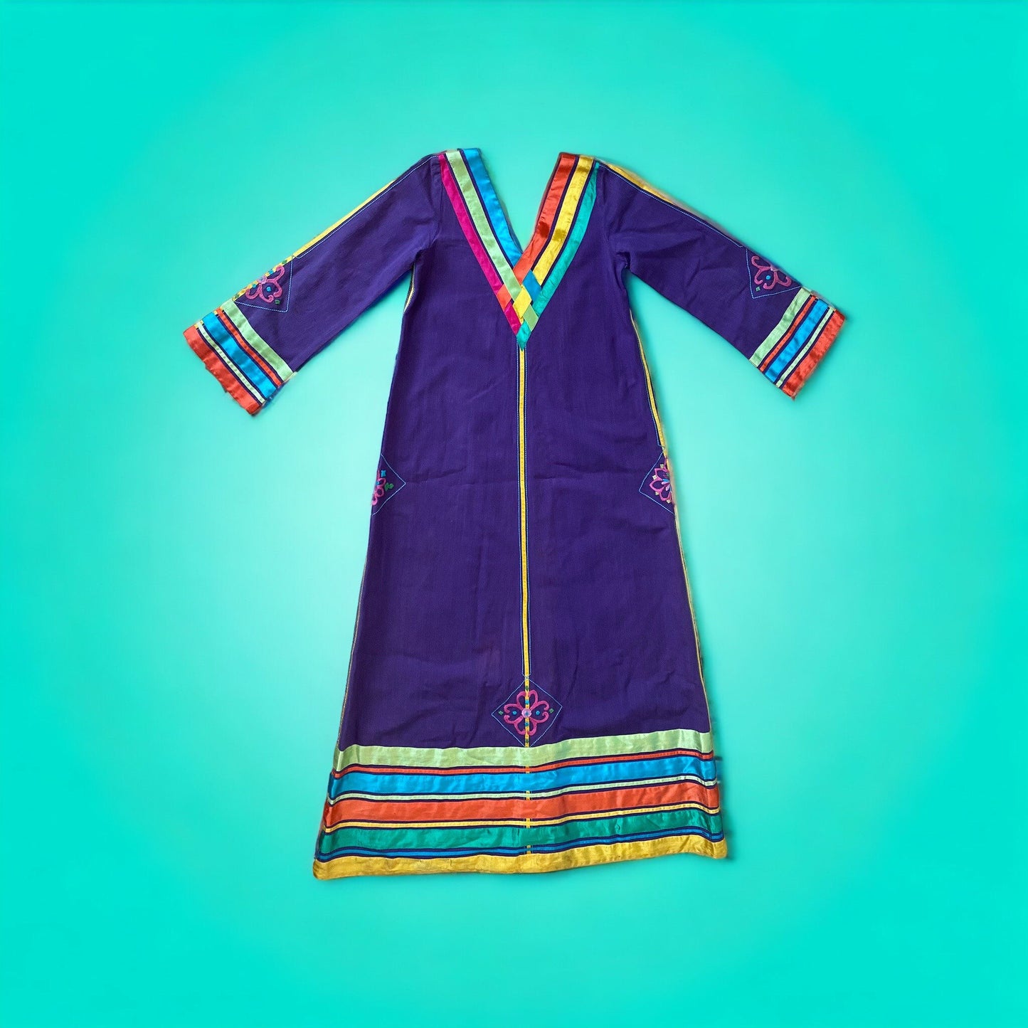 70s JOSEFA Bell Sleeves Organic Cotton Ribbon Embroidered Maxi