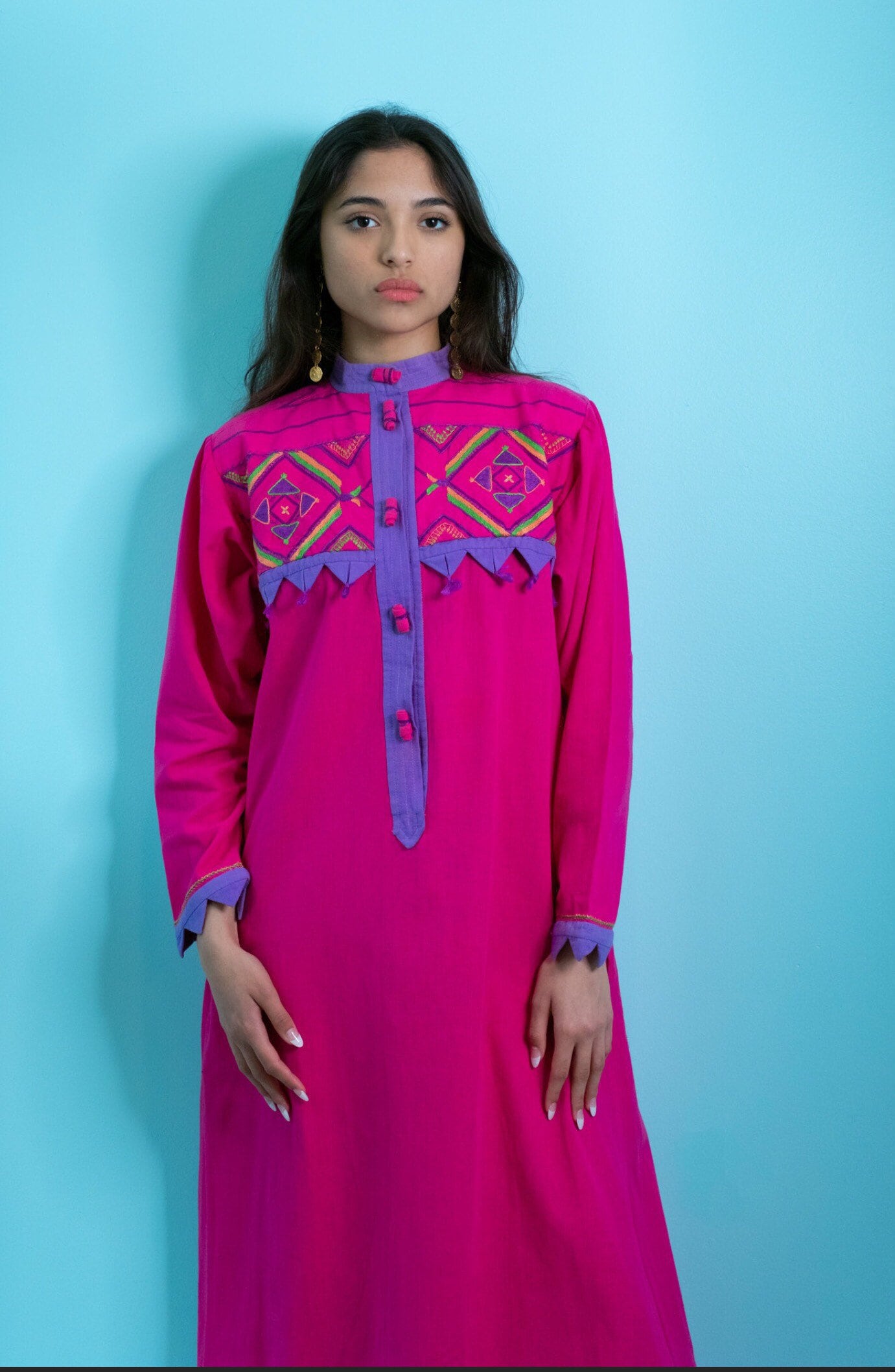 80s Opus 1 Pink Cotton Mexican Caftan