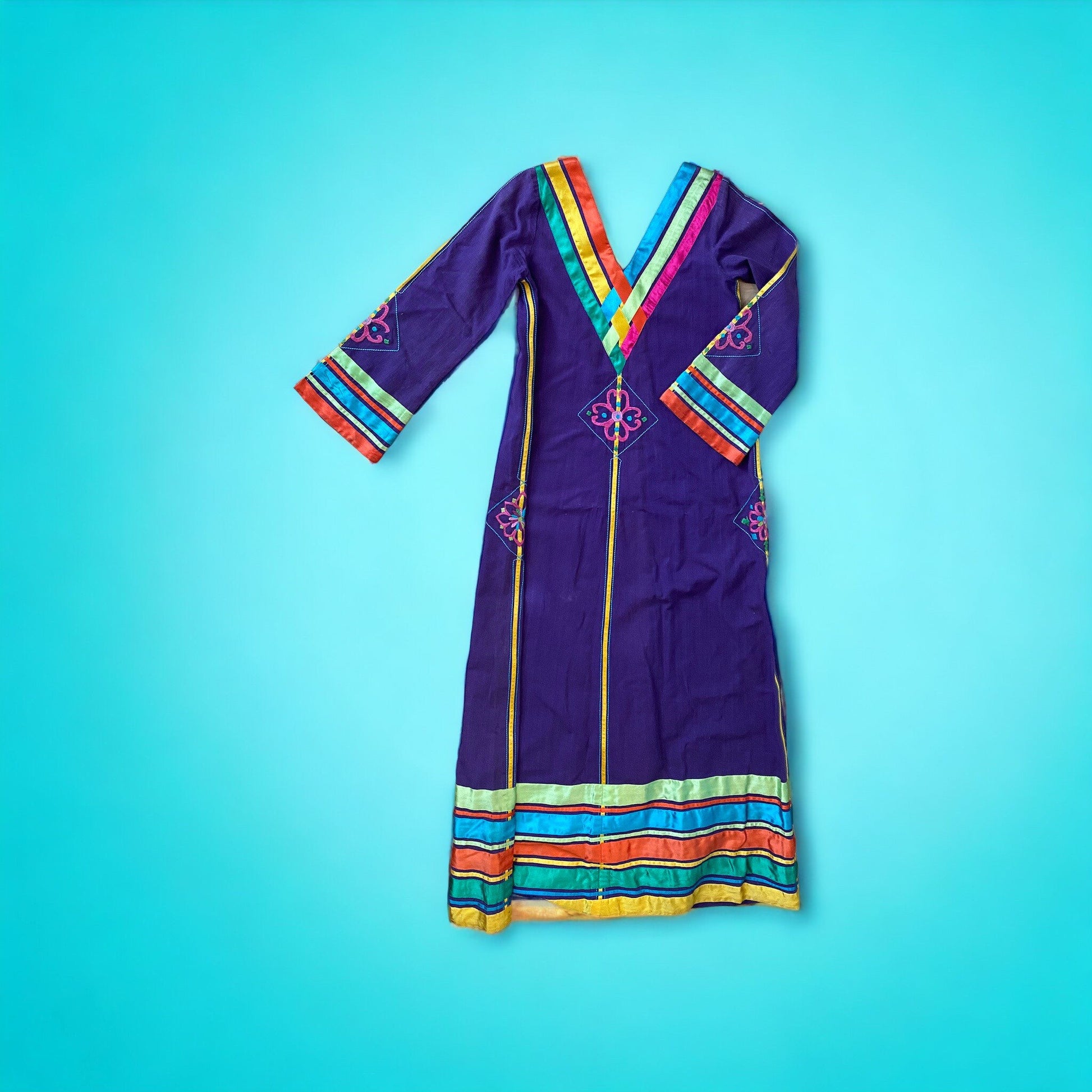 70s JOSEFA Bell Sleeves Organic Cotton Ribbon Embroidered Maxi