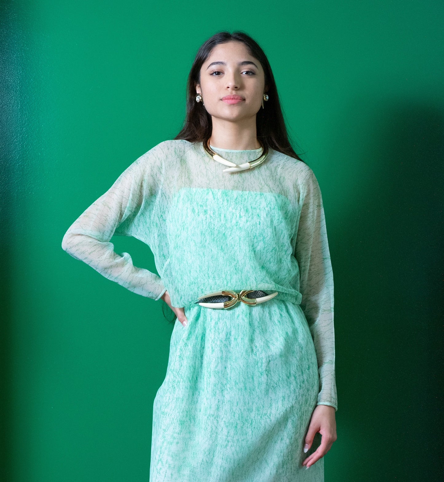 70s Alexis KIRK Faux Horn Gold Plated Buckle Snake Skin Adjustable Disco Belt