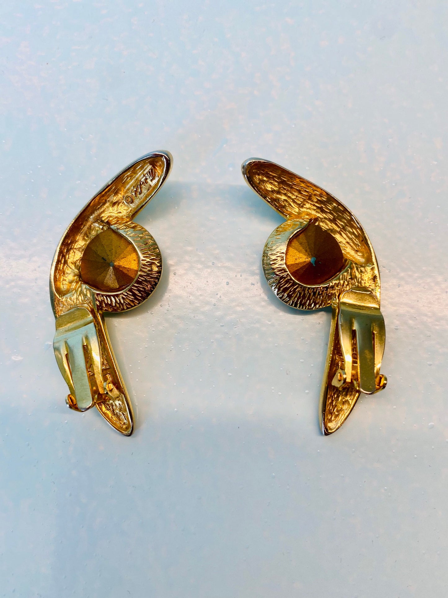70s Alexis KIRK Huge Crystal Gold Plated Disco Clip On Earrings