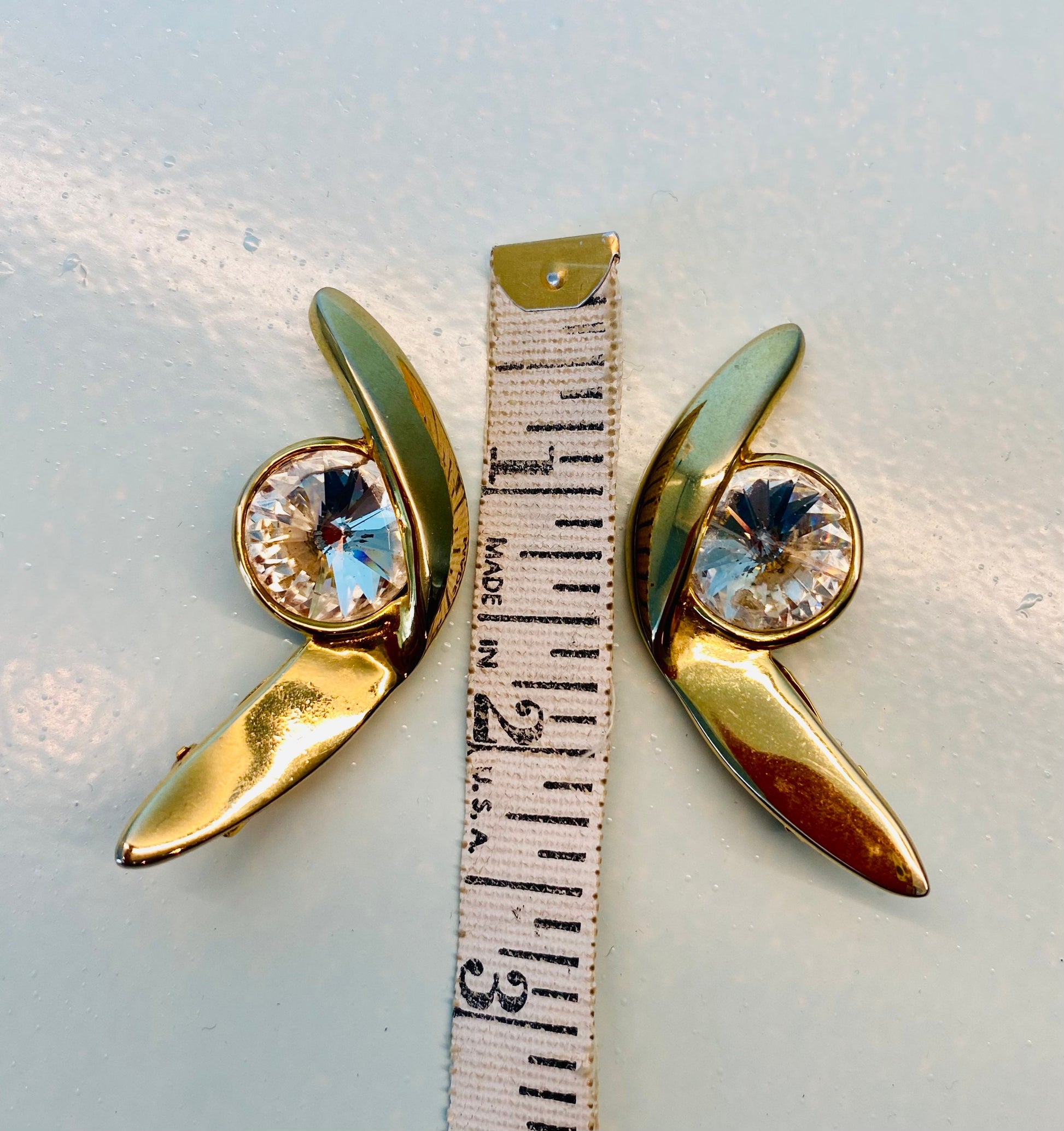 70s Alexis KIRK Huge Crystal Gold Plated Disco Clip On Earrings