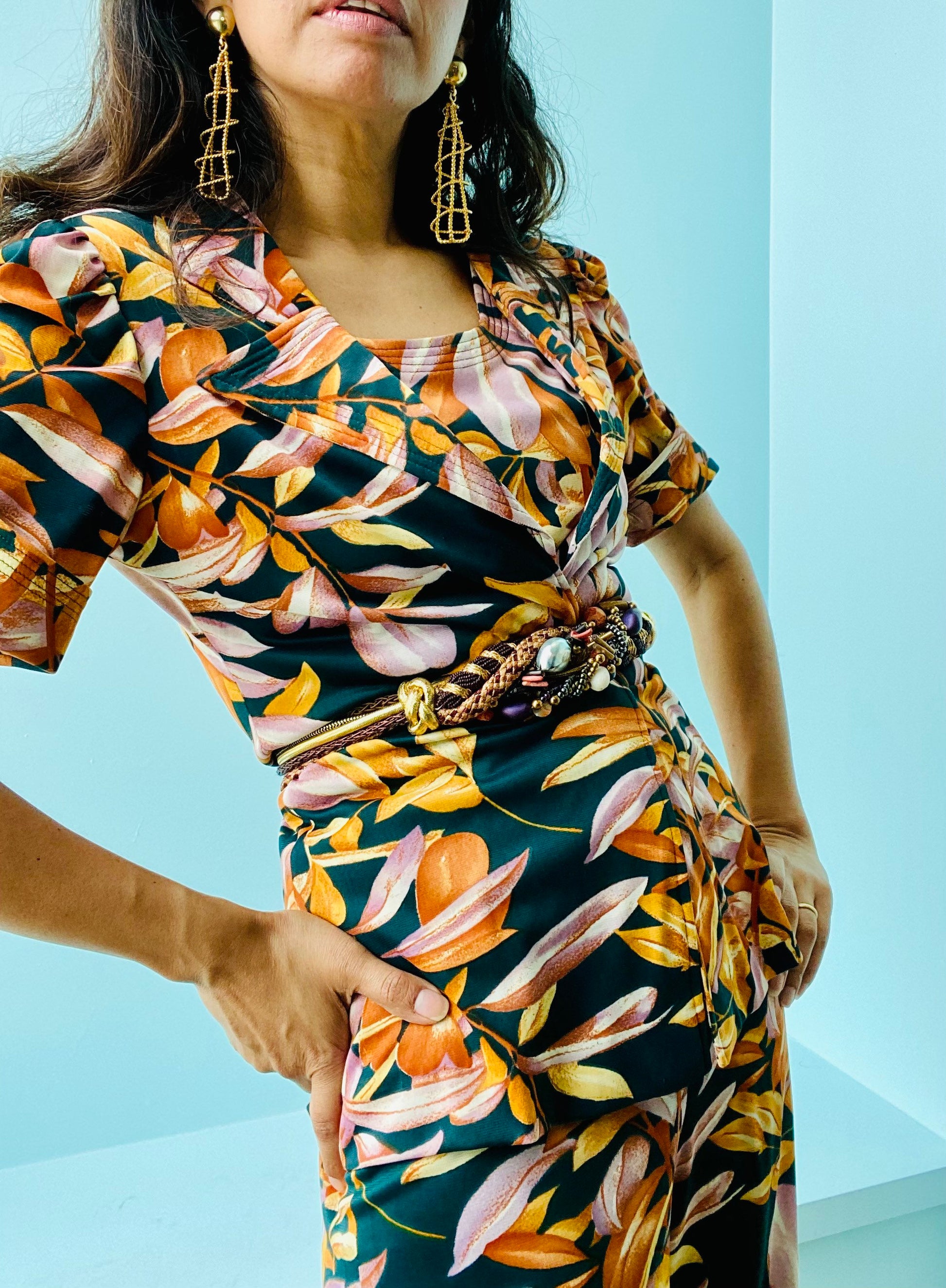 70s Gold Metallic Beaded Braided Silk Belt or Head Wrap Sash