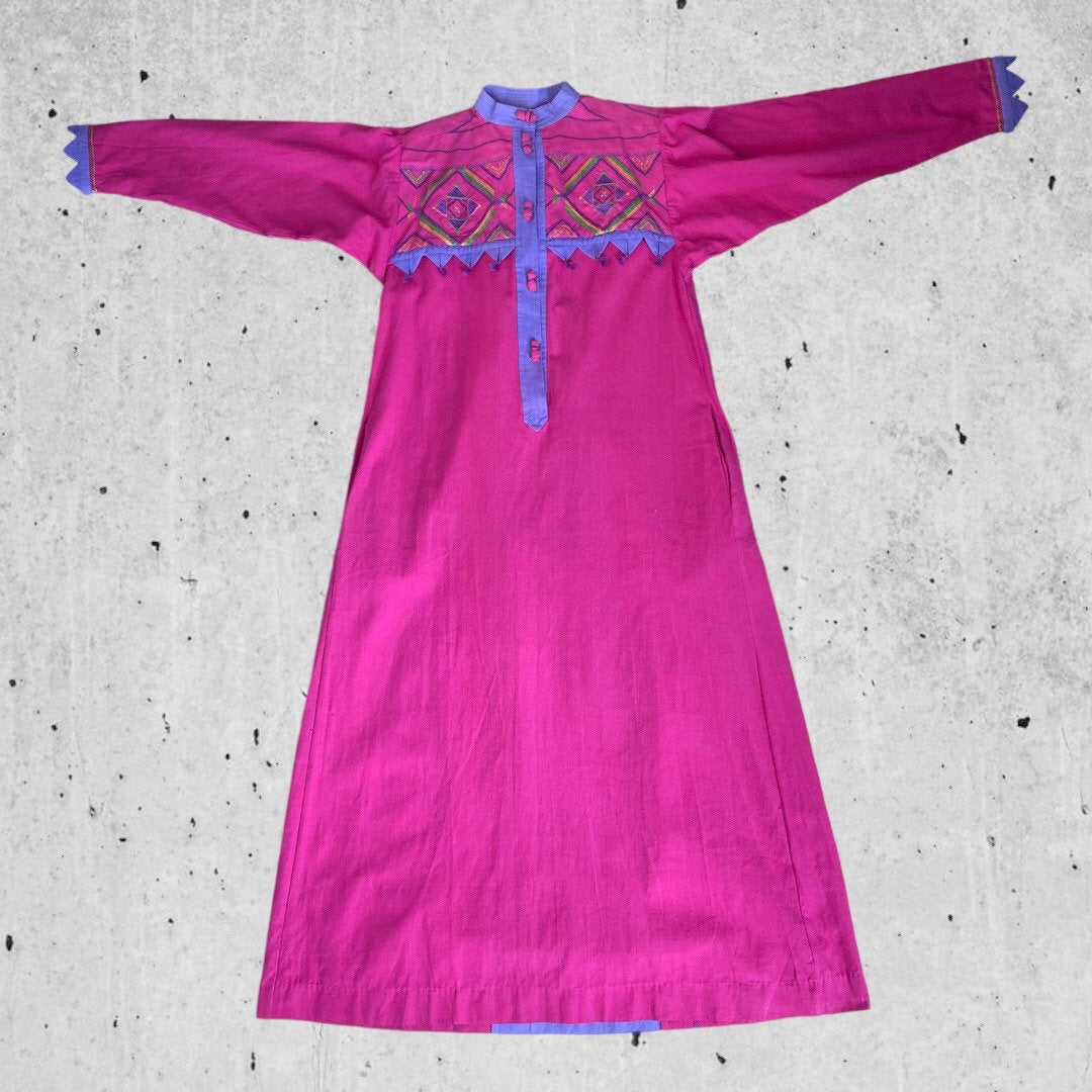 80s Opus 1 Pink Cotton Mexican Caftan