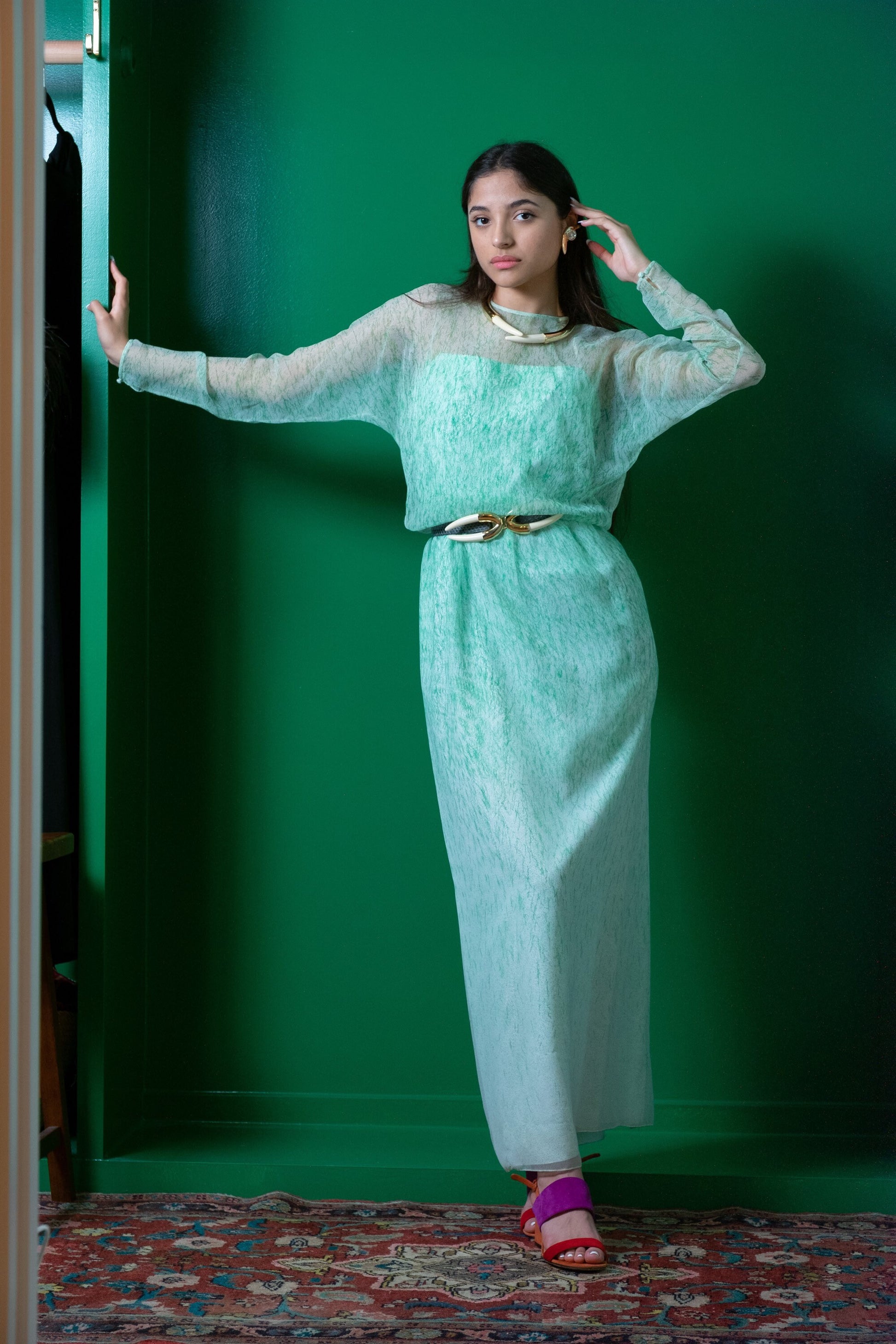 70s Alexis KIRK Faux Horn Gold Plated Buckle Snake Skin Adjustable Disco Belt