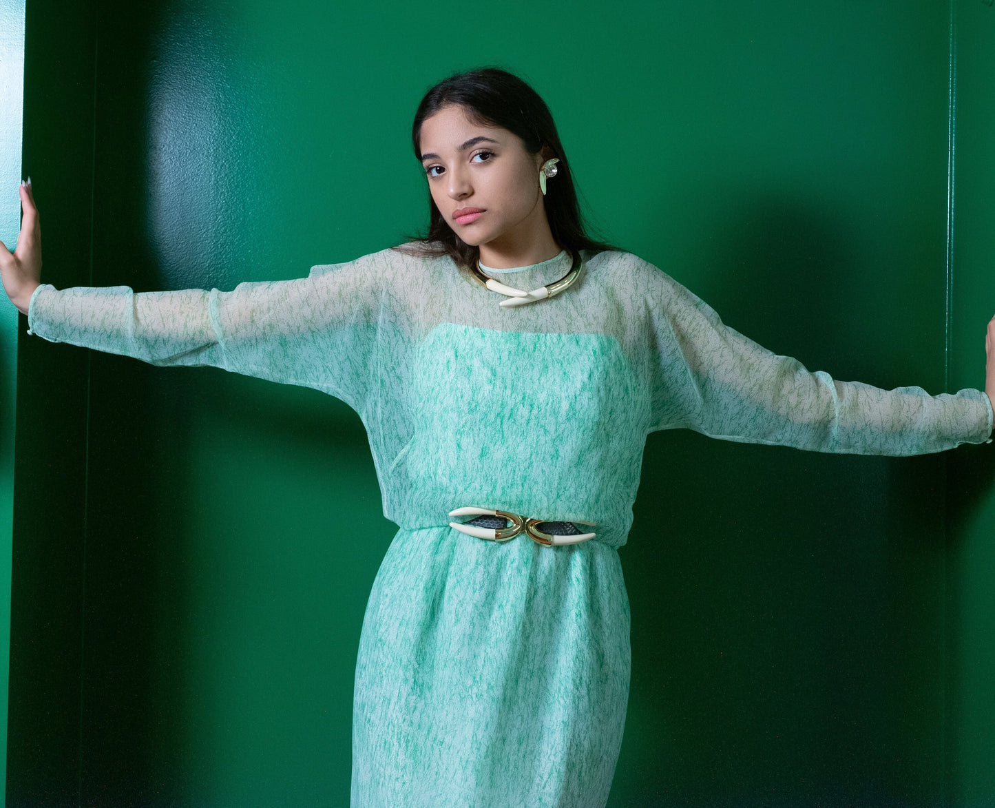 70s Alexis KIRK Faux Horn Gold Plated Buckle Snake Skin Adjustable Disco Belt