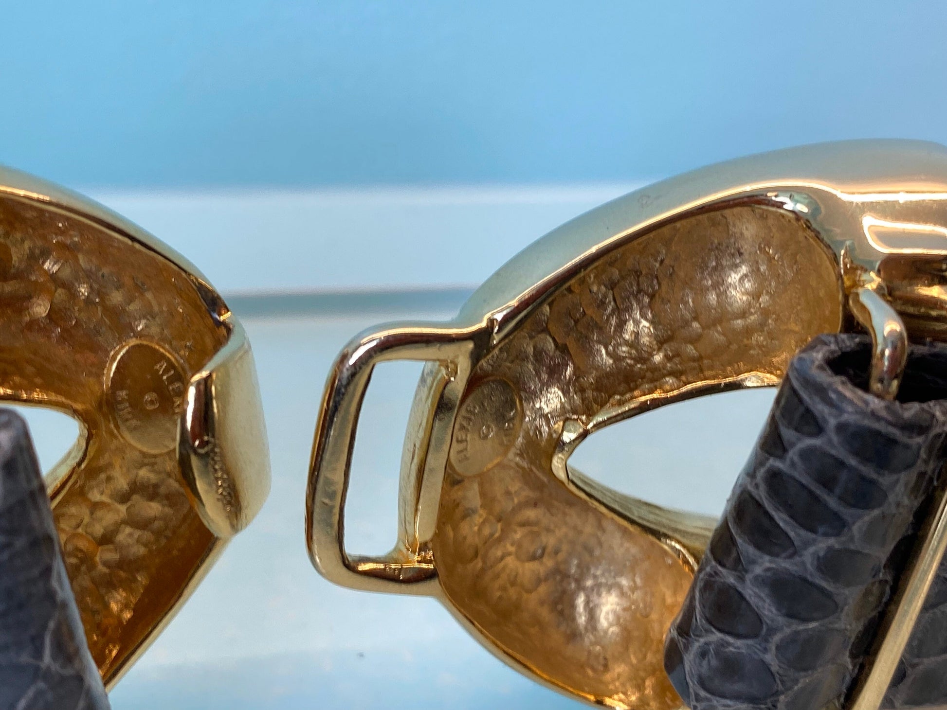 70s Alexis KIRK Faux Horn Gold Plated Buckle Snake Skin Adjustable Disco Belt