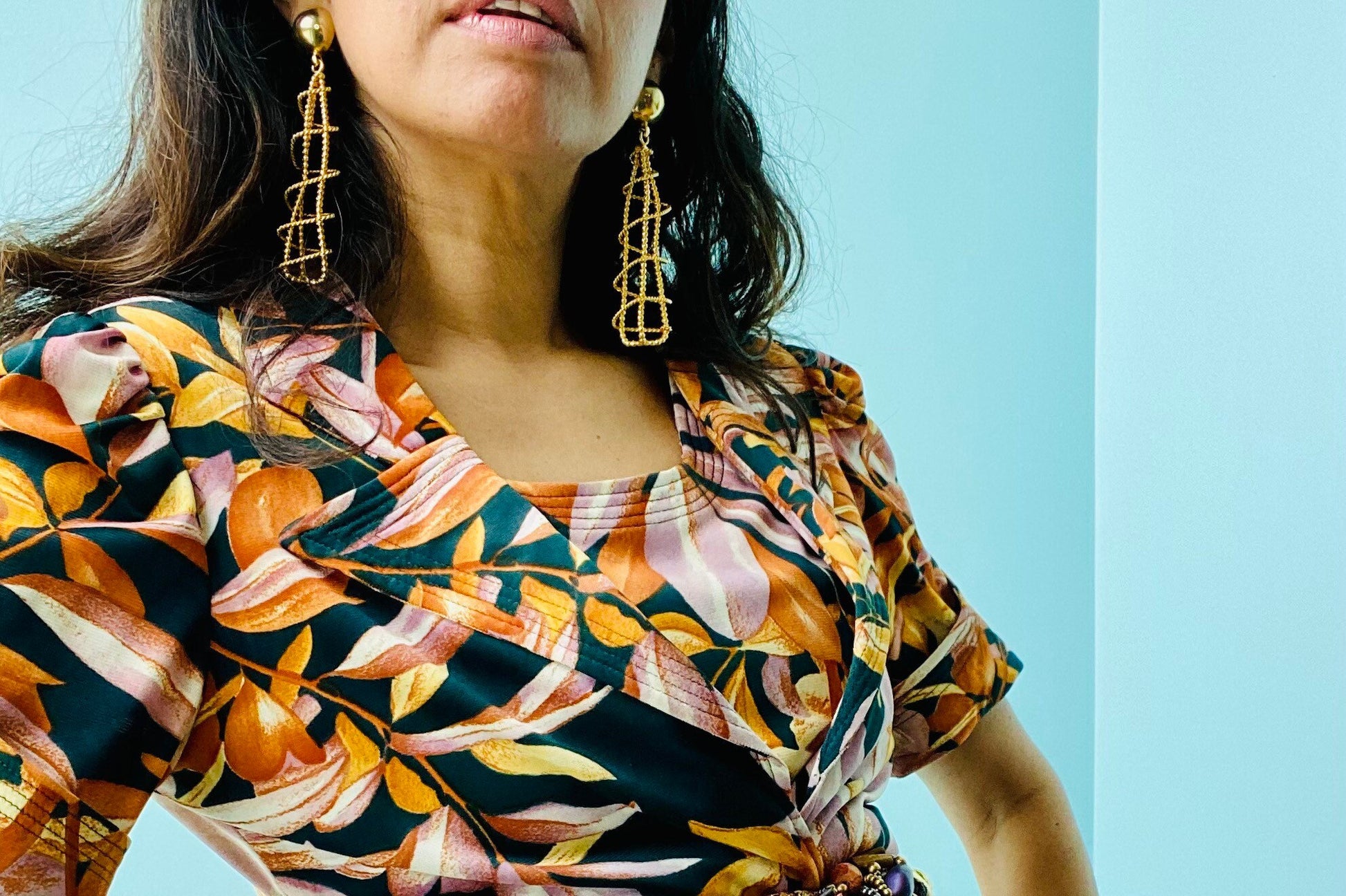 SALE 80s Oversized Gold Plated Earrings/ Cage Earrings/ RARE Glam Statement Earrings