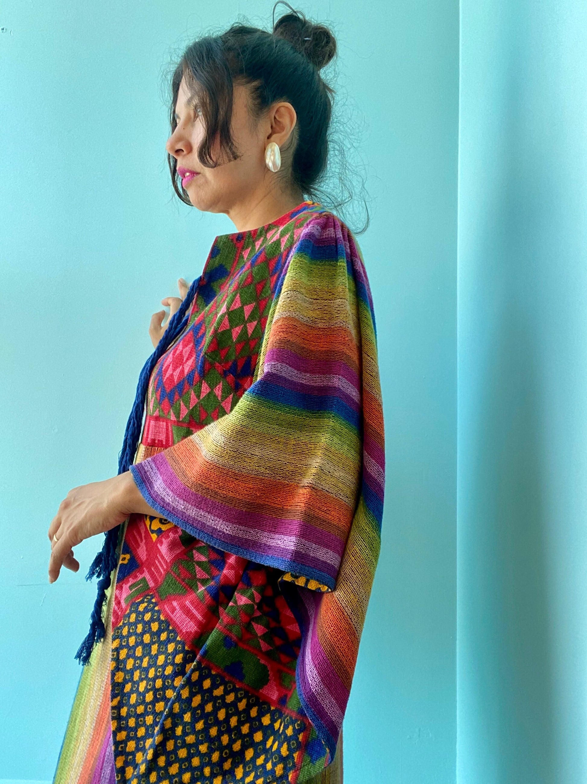 60s Rikma Rainbow Angel Sleeves Cotton Caftan