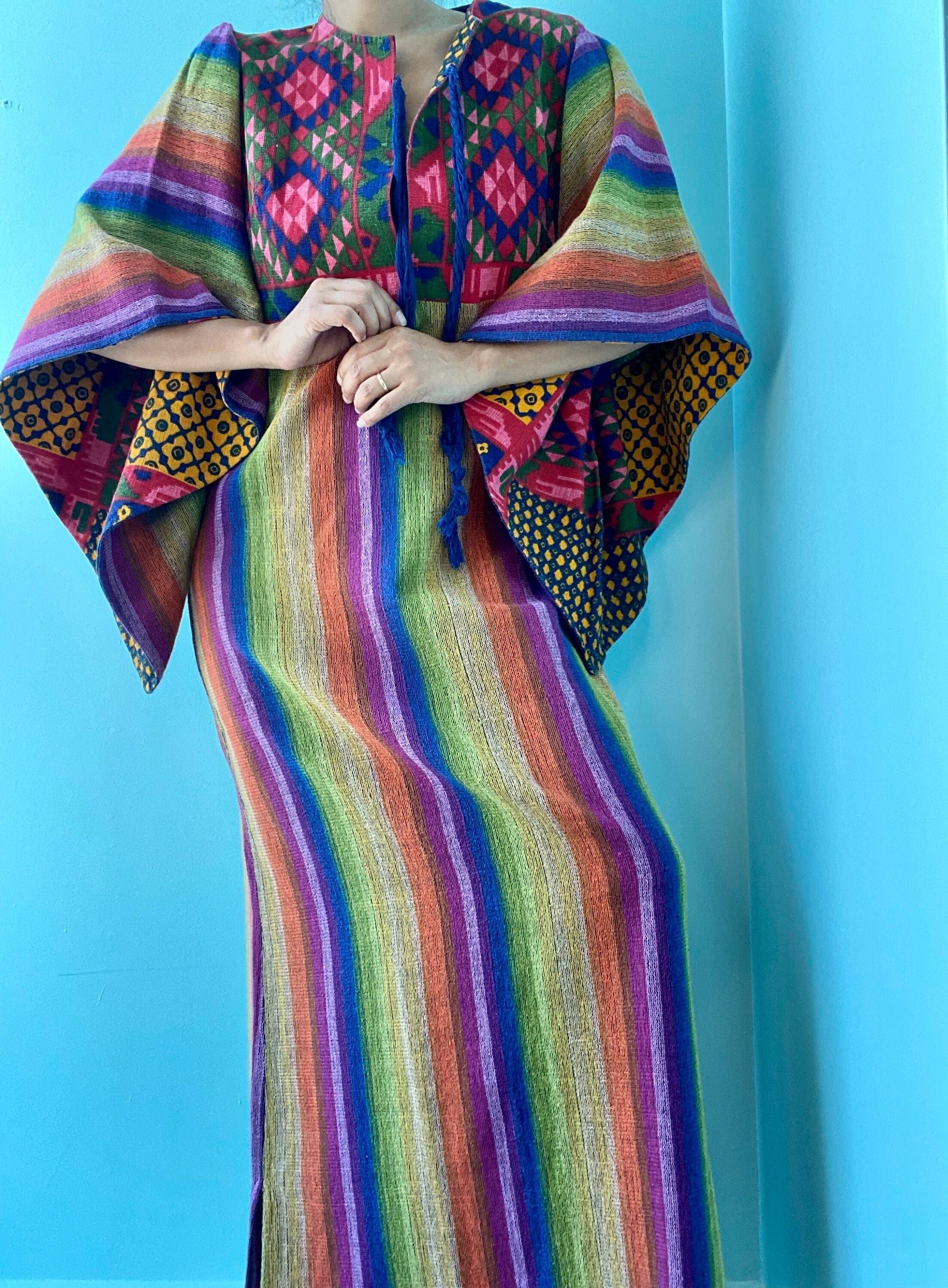 60s Rikma Rainbow Angel Sleeves Cotton Caftan