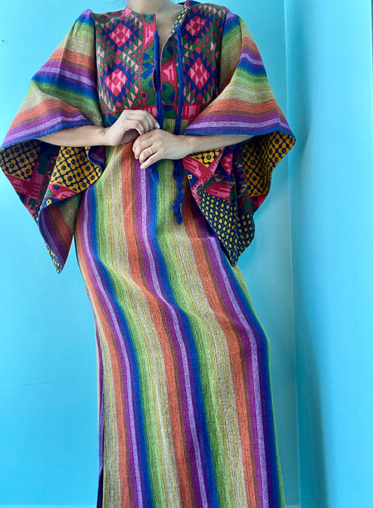 60s Rikma Rainbow Angel Sleeves Cotton Caftan