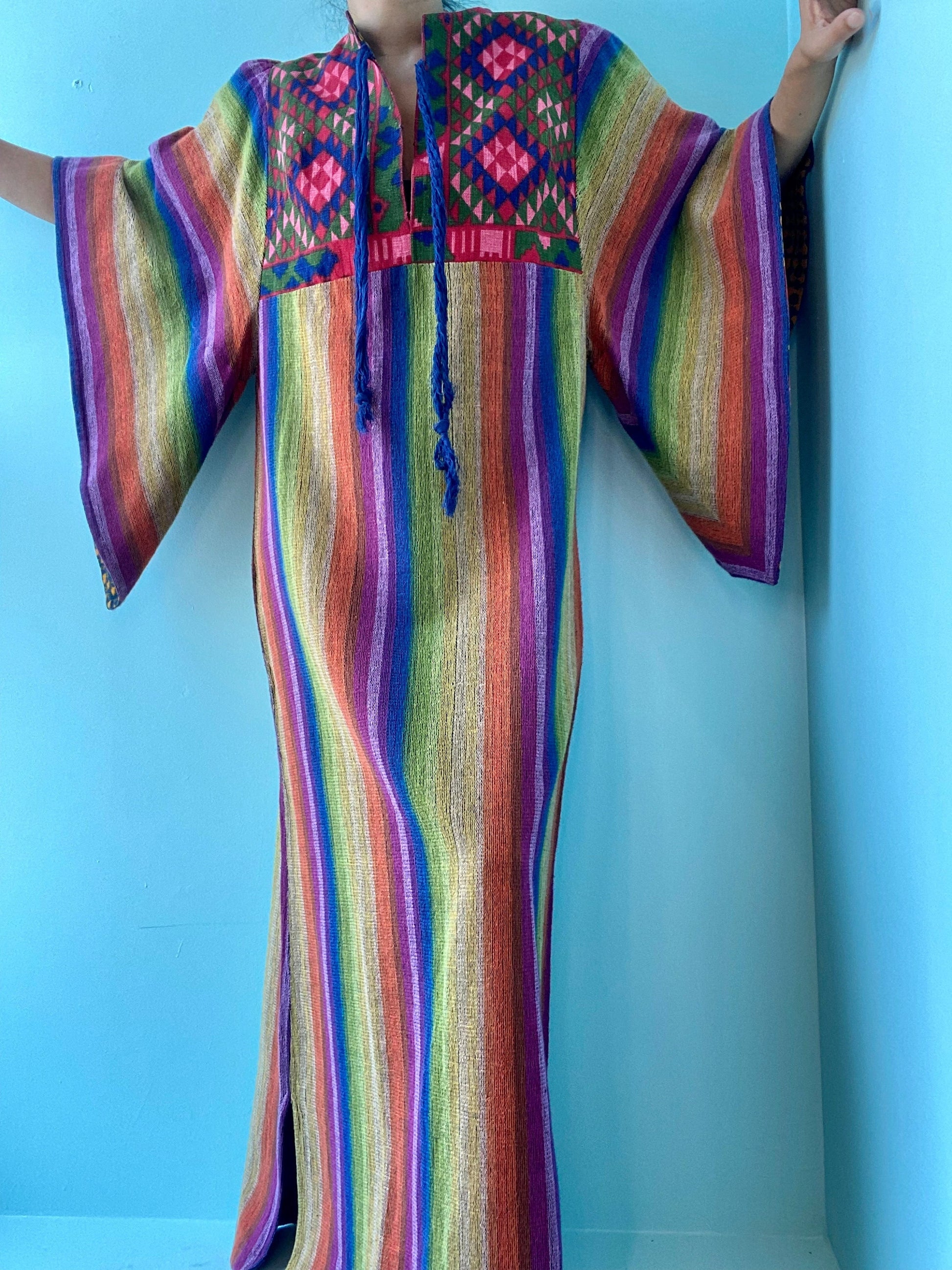 60s Rikma Rainbow Angel Sleeves Cotton Caftan