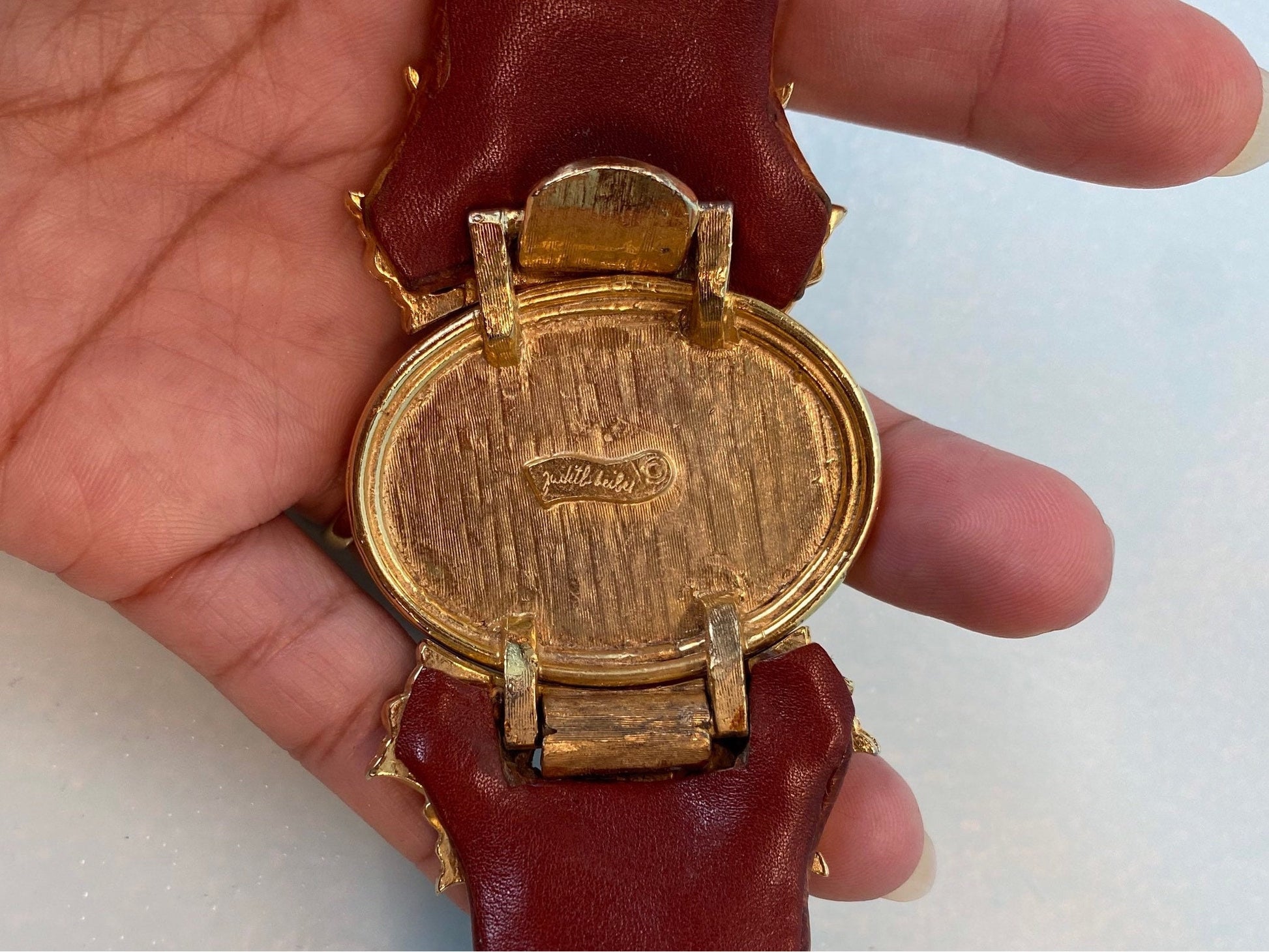 Vintage Judith Leiber Ostrich Cabochon Statement Belt